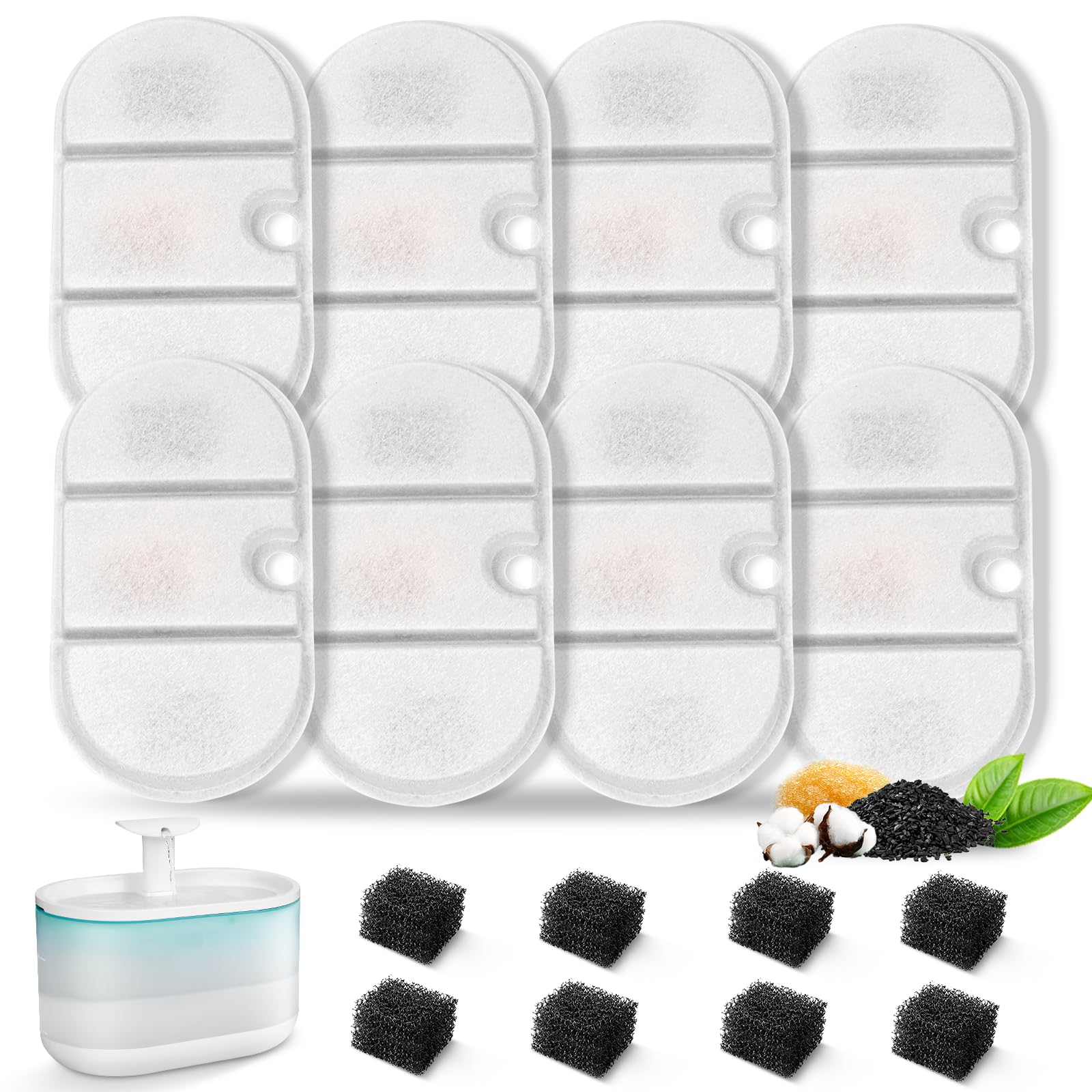 VinDox 16 Pack Cat Water Fountain Filters - Compatible with PETLIBRO PLWF002, Ultra Quiet, BPA-Free, Two Flow Modes, 71oz/2.1L