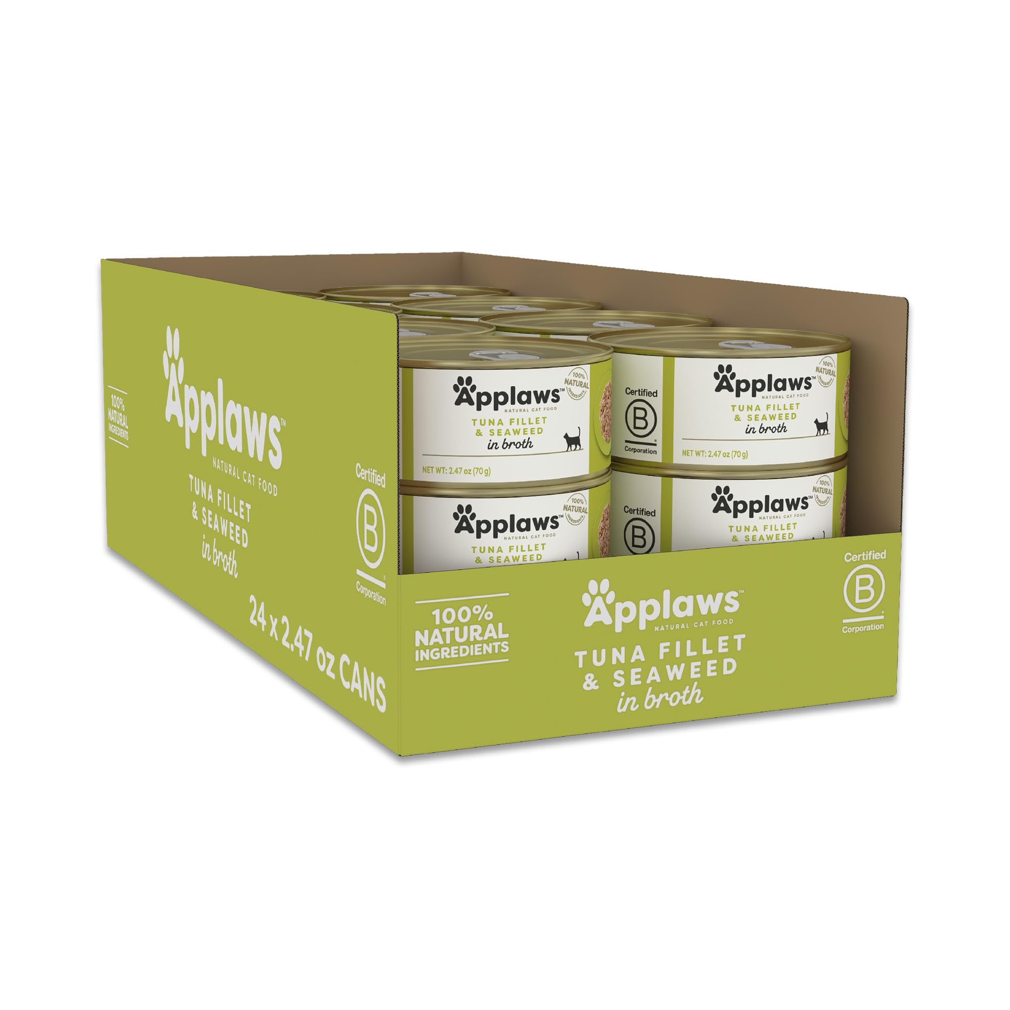 Applaws Natural Wet Cat Food, 24 Count, Limited Ingredient Canned Wet Cat Food, Tuna with Seaweed in Broth, 2.47oz Cans