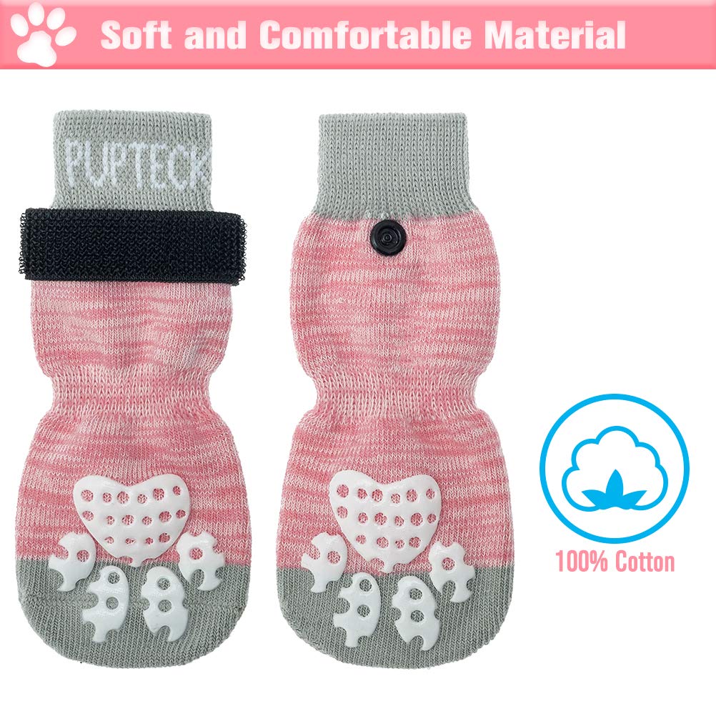 Pupteck Double Side Anti-Slip Dog Socks - 4 Pack Dog Paw Protection For Puppy Indoor Traction Wear On Hardwood Floor For Small And Medium Dogs, Soft And Comfortable With Adjustable Straps
