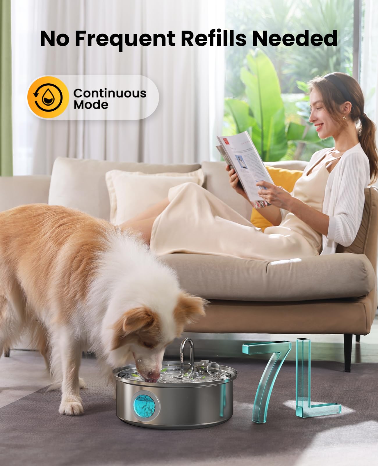 Oneisall Dog Water Fountain, 7L/230Oz/1.8G Quiet Dog Fountain Water Bowl, Stainless Steel Dog Water Fountain With Visual Water Level&Triple Filtration For Large Medium Small Breed Dogs Pets