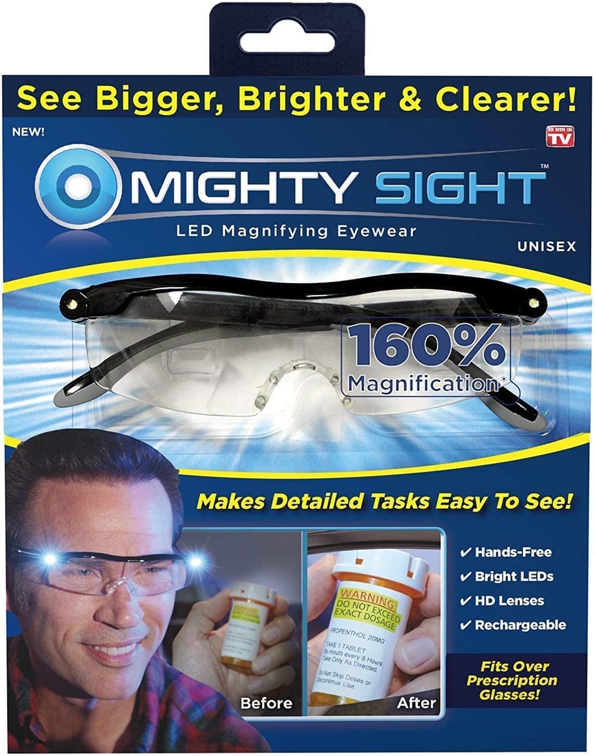 Ontel Mighty Sight Led Magnifying Eyewear, Black, Pack Of 2
