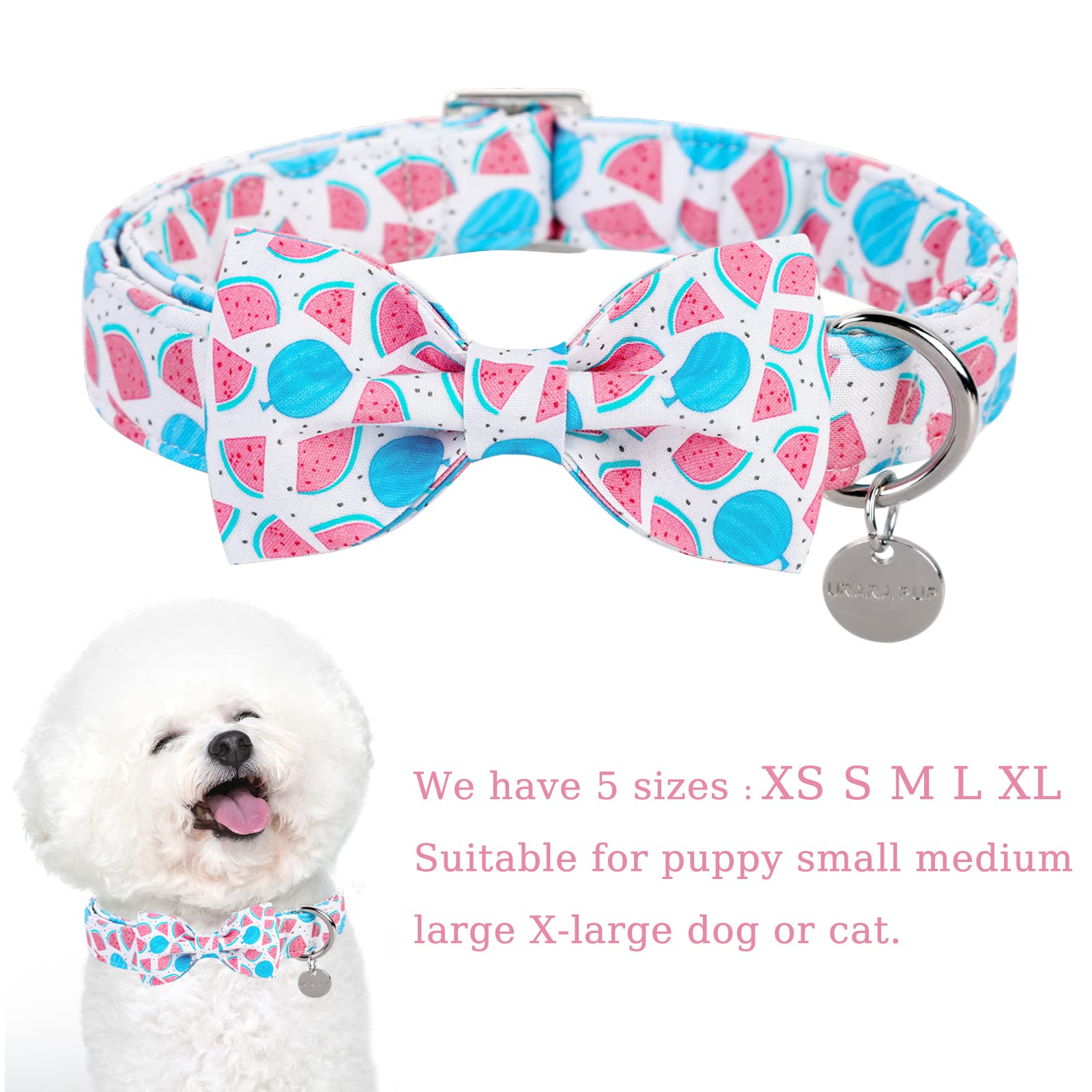 Up Urara Pup Bow Tie Dog Collar, Durable Comfortable Cotton Cute Dog Collar With Bowtie For X-Large Dog Girl Boy, Summer Dog Col