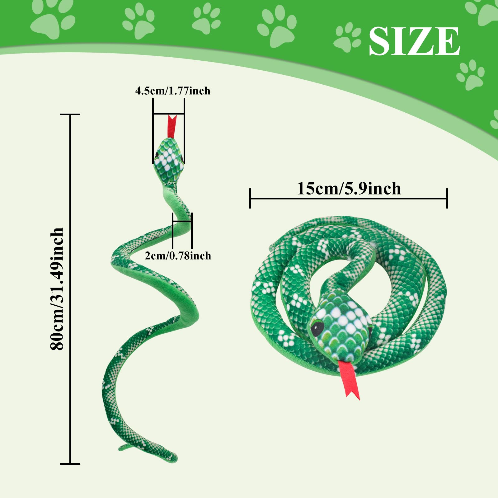 Andiker Catnip Toy,31.5Inches Stuff Snake Interactive Snake Toy For Cats To Chew And Scrab (Green)