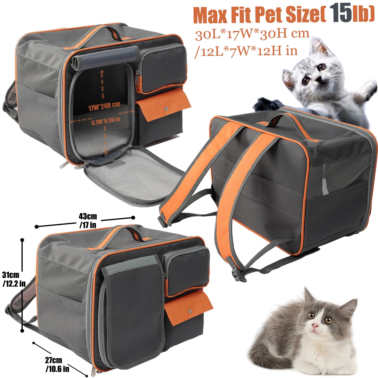 Patazone Cats Backpack For Small Dog Puppy Carrier Cat Pups Bag Breathable Mesh,For Kitties/Puppies/Bunny Rabbit Travel Hiking O