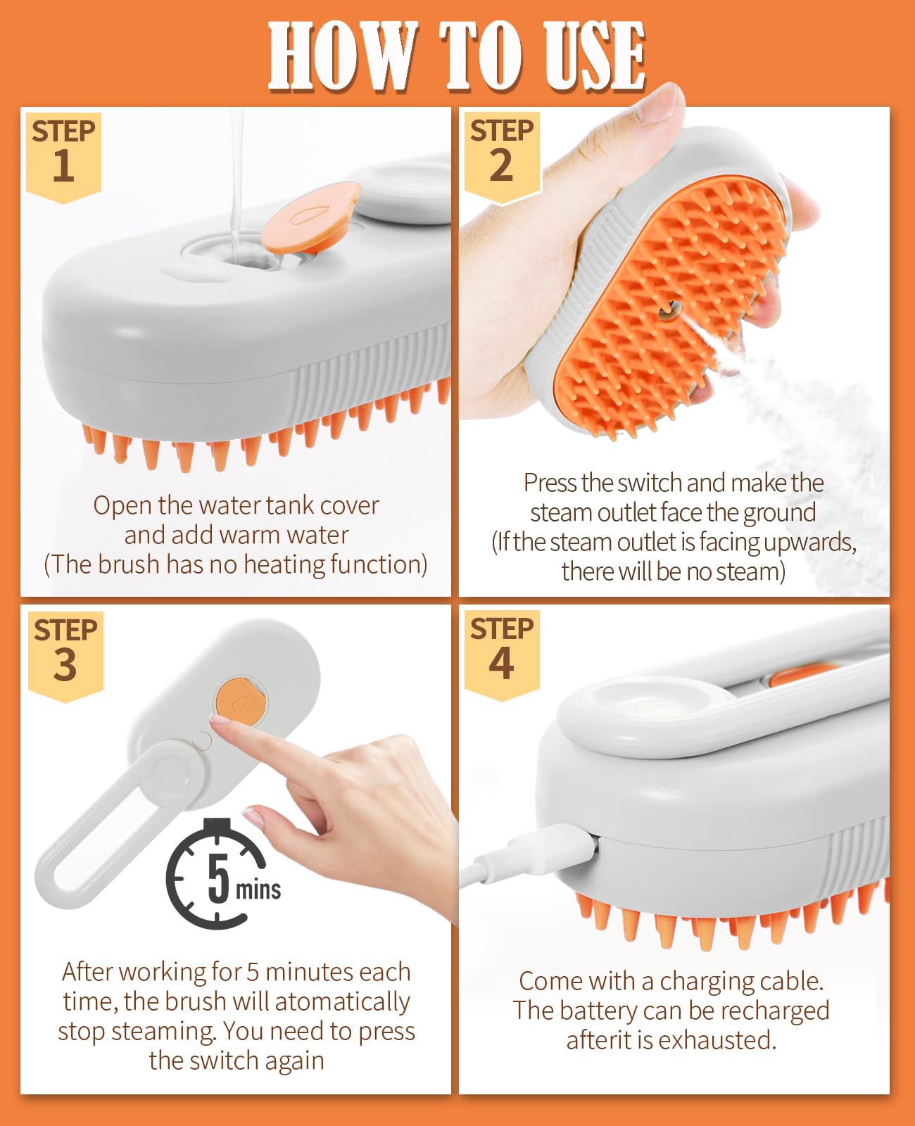 Frelara Cat Steam Brush For Shedding - 3 In 1 Steam Cat Brushes For Grooming And Massage - Adjustable Cat Brush With Steam For D