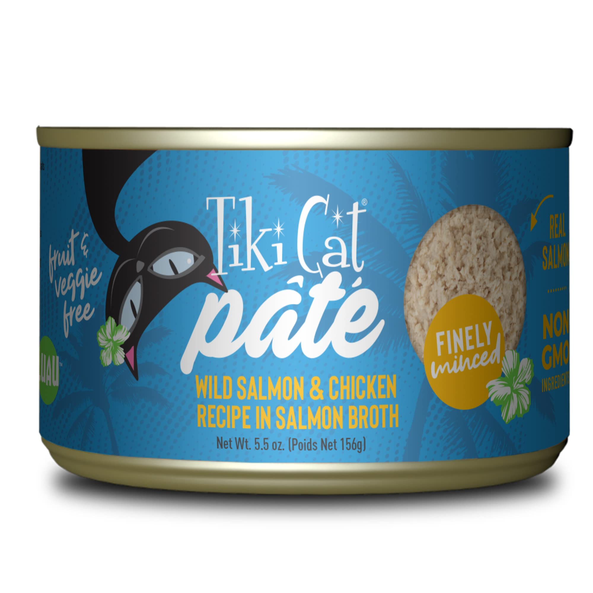 Tiki Cat Luau Pate, Wild Salmon & Chicken Recipe in Salmon Broth, Grain-Free Balanced Nutrition Wet Canned Cat Food, for All Lif