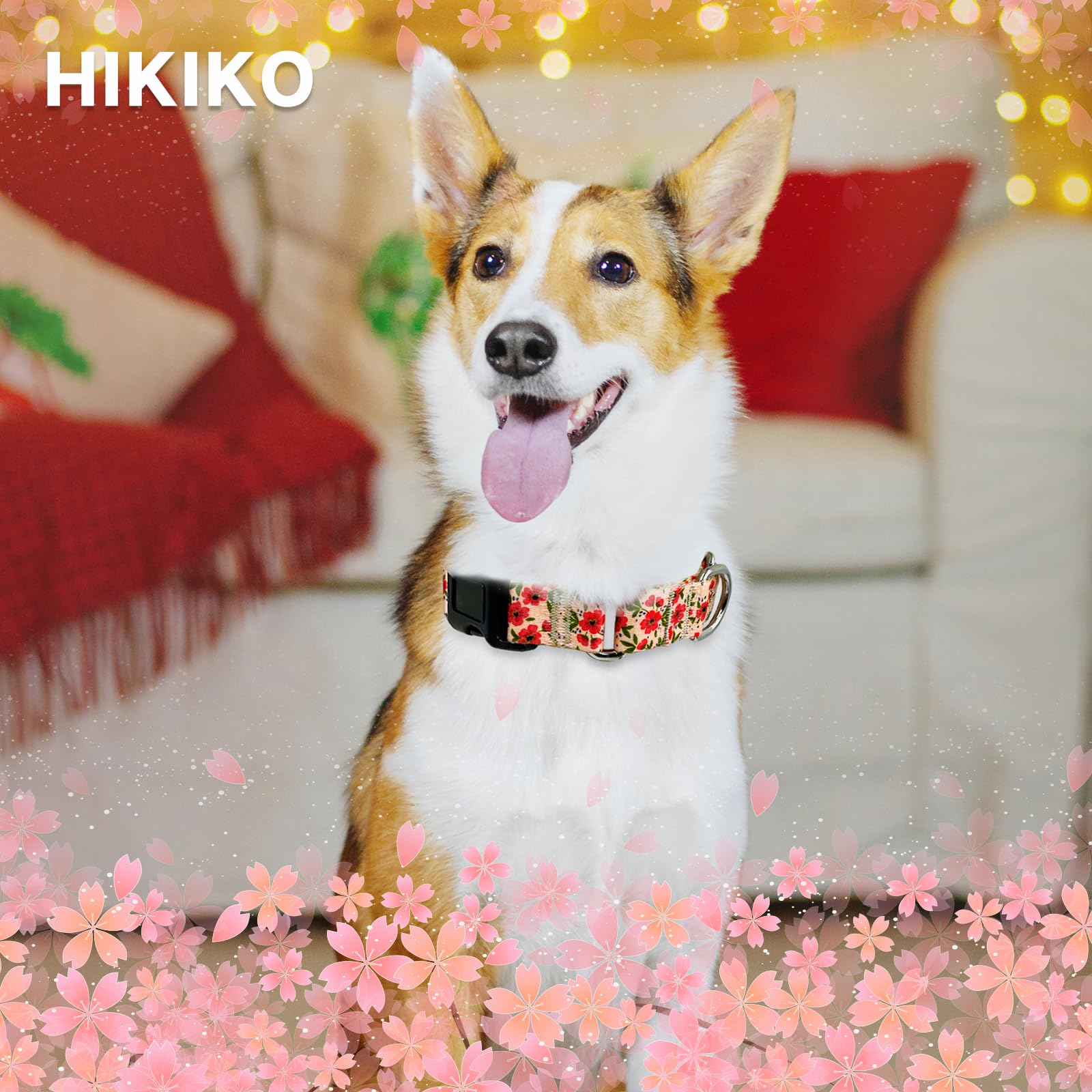 Hikiko Floral Dog Collar For Small Medium Large Dogs, Adjustable Nylon Flower Martingale Collars With Quick Release Buckle (Crea