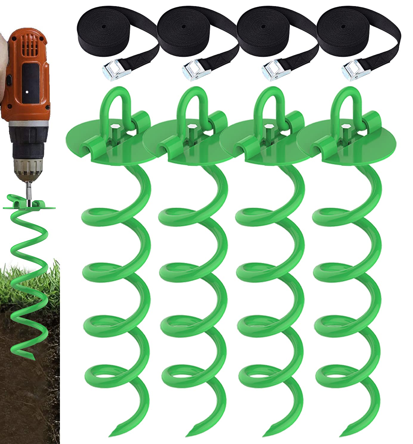 Eurmax Usa 4-Pc Pack Spiral Stakes Heavy Duty Anchor Kit Ice Screw Anchor For Trampoline, Tents, Tarps, Canopies,Car Ports,Dog T