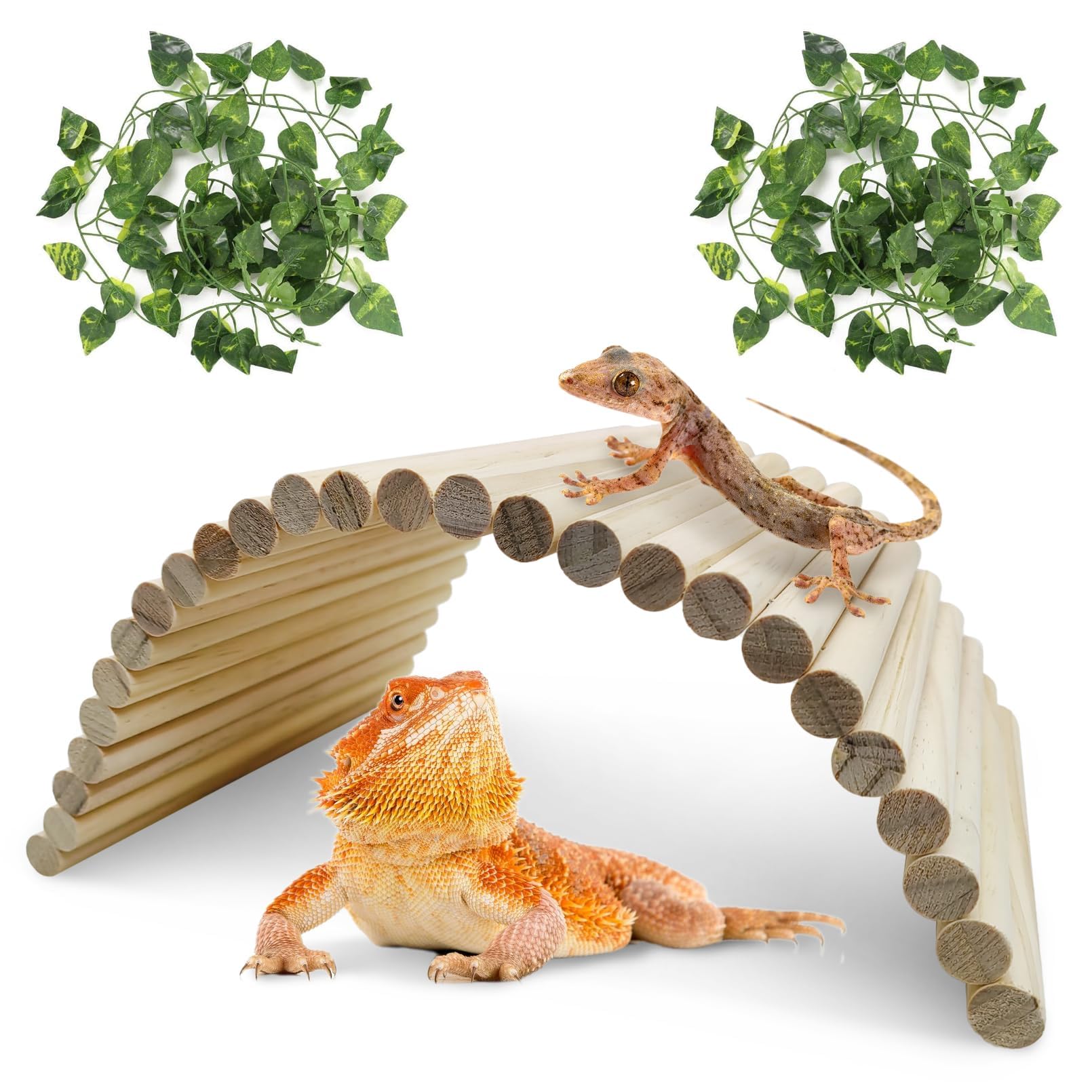 Hamiledyi 11.37 X 5.9 Inches Hides for Tortoises Wood Bendy Bridge Reptile Hide Climbing Ladder Hide Cave Turtle Habitat Decor f