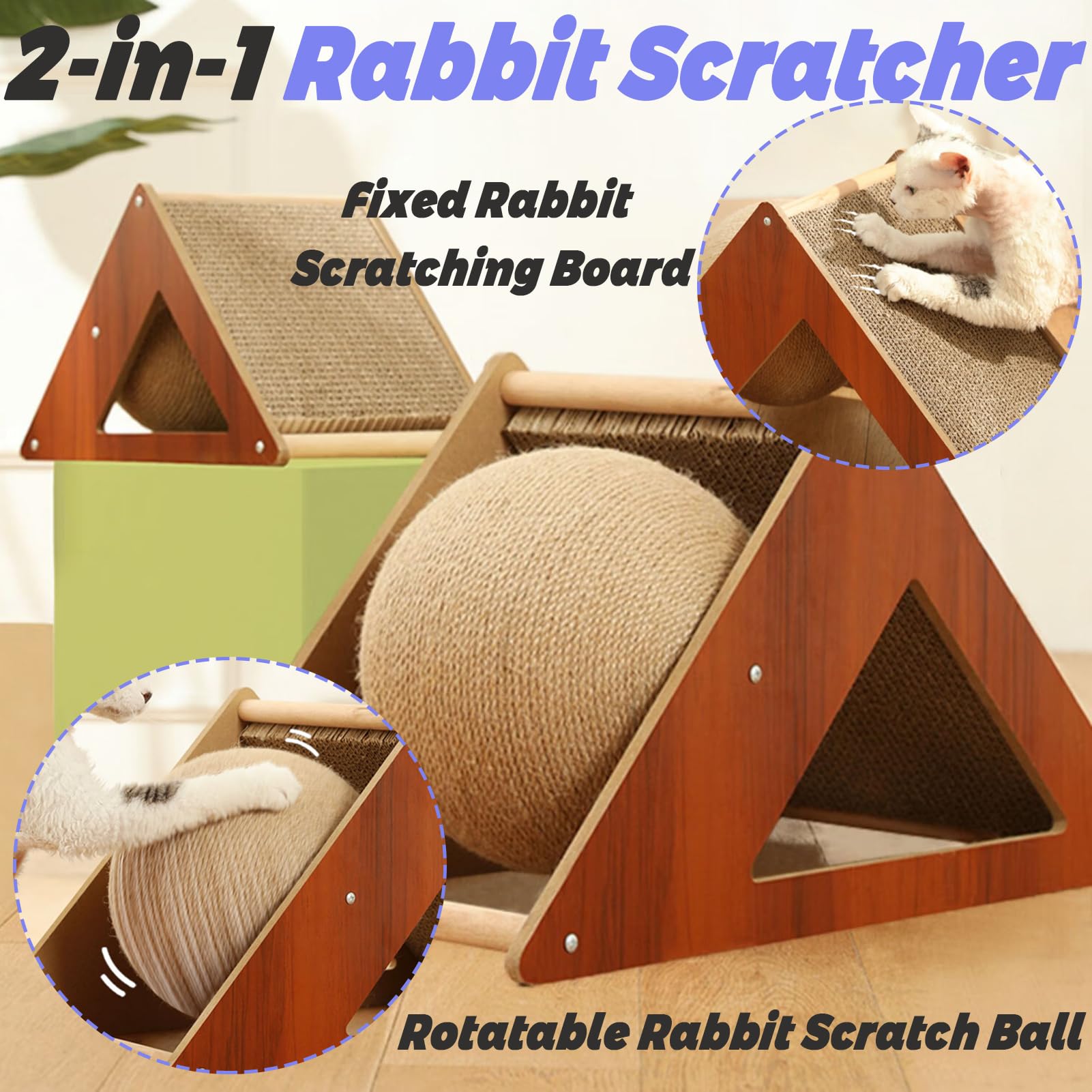 Niwaes Rabbit Scratching Pad Cardboard, Natural Sisal Bunny Scratch Ball 2-In-1 Rabbits Enrichment Toys Pet Scratcher Interactiv