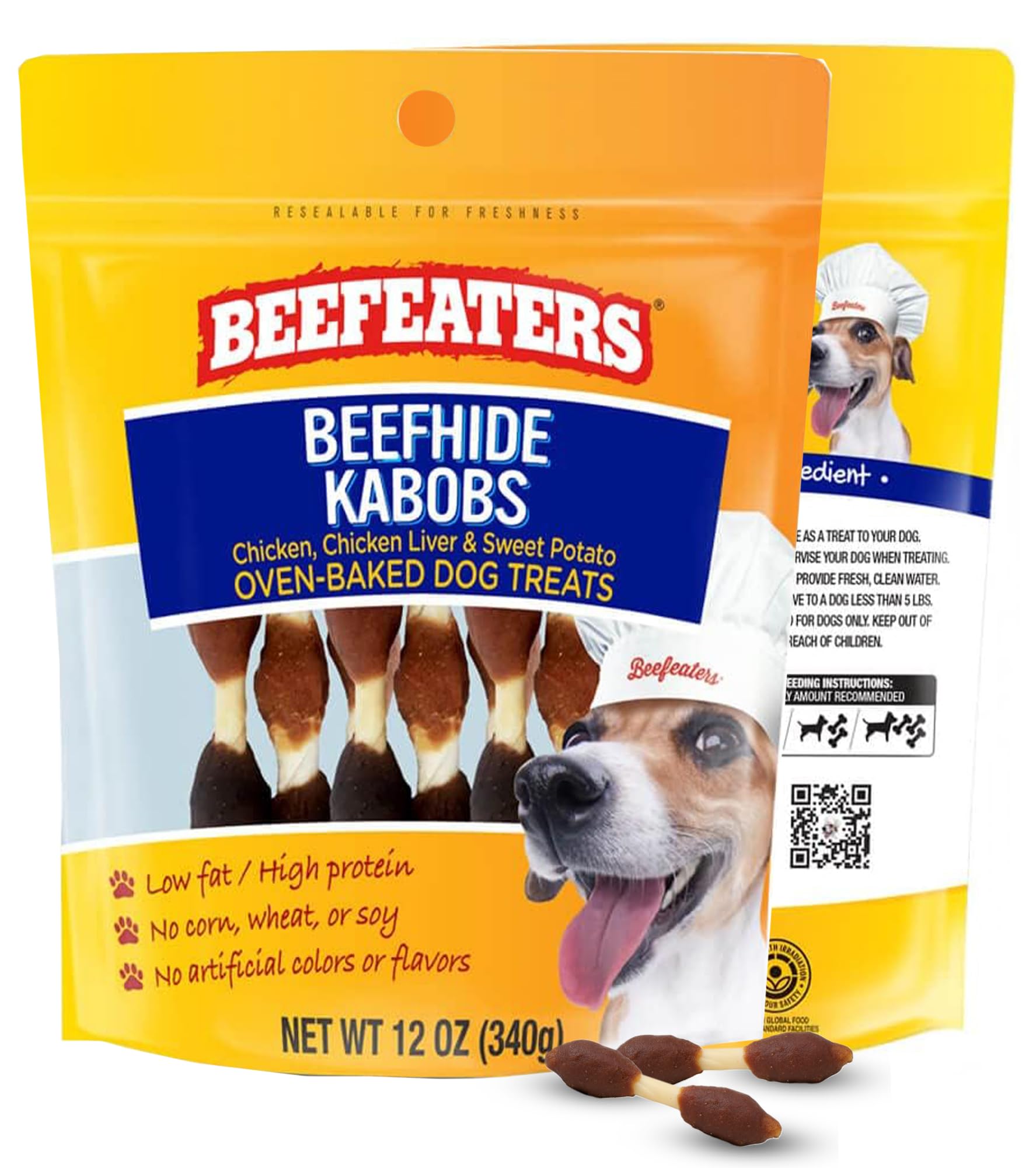 Beefeaters Beefhide Kabobs Dog Treats – Triple Flavor with Real Chicken, 12oz, Long-Lasting Chewing, Dental Support, Brown