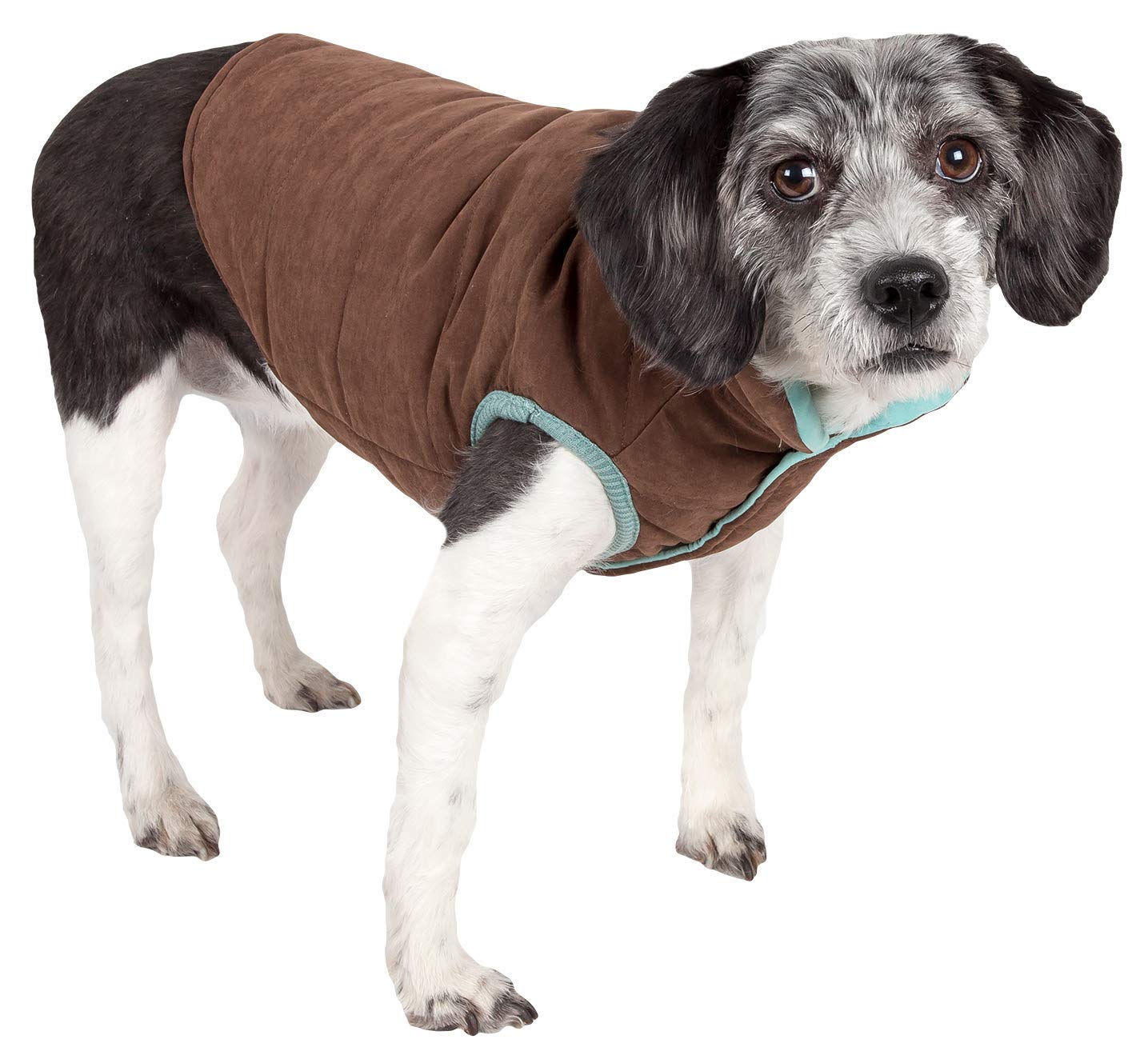 TOUCHDOG Waggin Swag Fashion Designer Reversible 3M Insulated Pet Dog Coat Jacket, X-Small, Blue / Brown