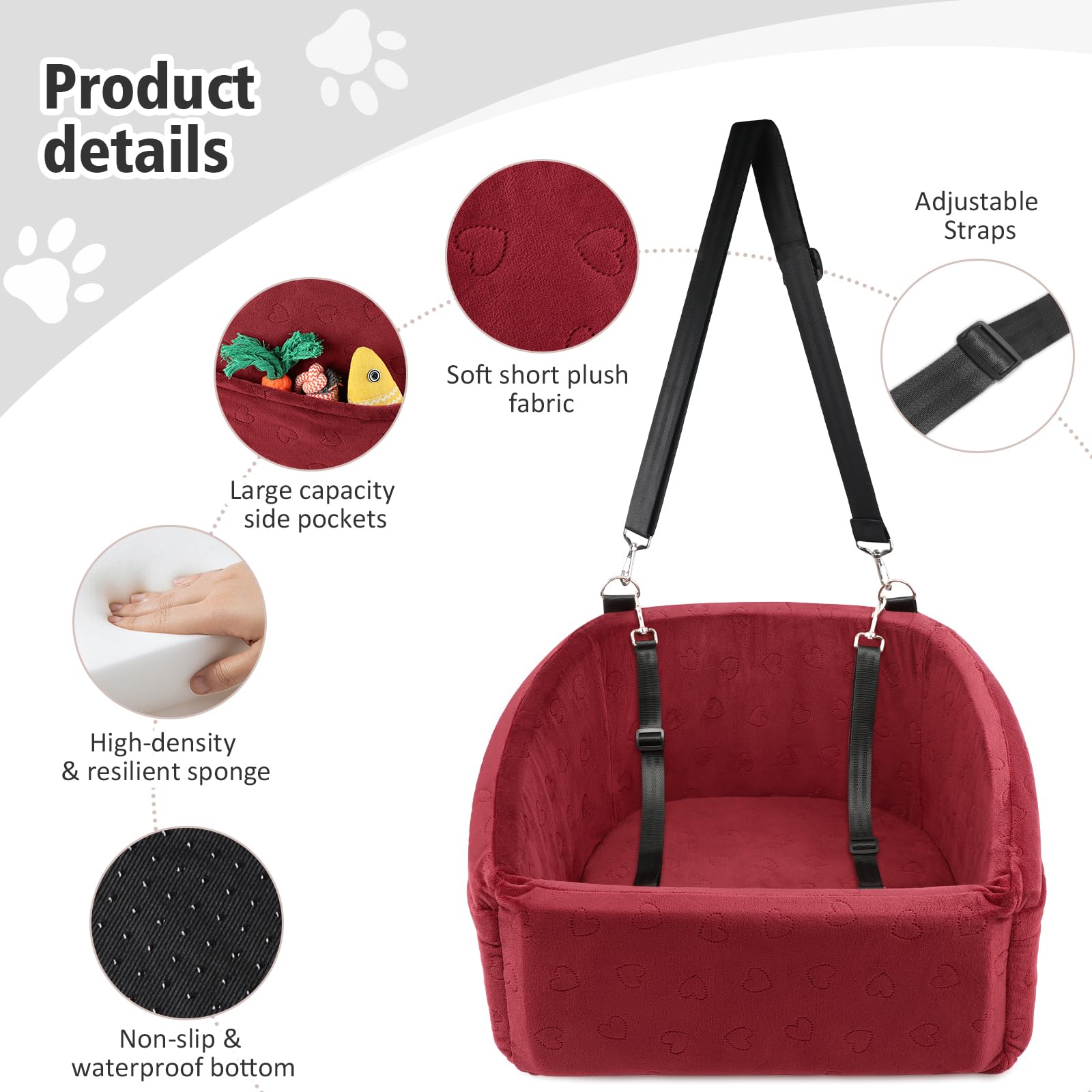 Neezukar Dog Car Seat For Small Medium Dogs,Detachable Washable Dog Booster Seat Under 30Lbs, Pet Car Seats Travel Bed With Stor