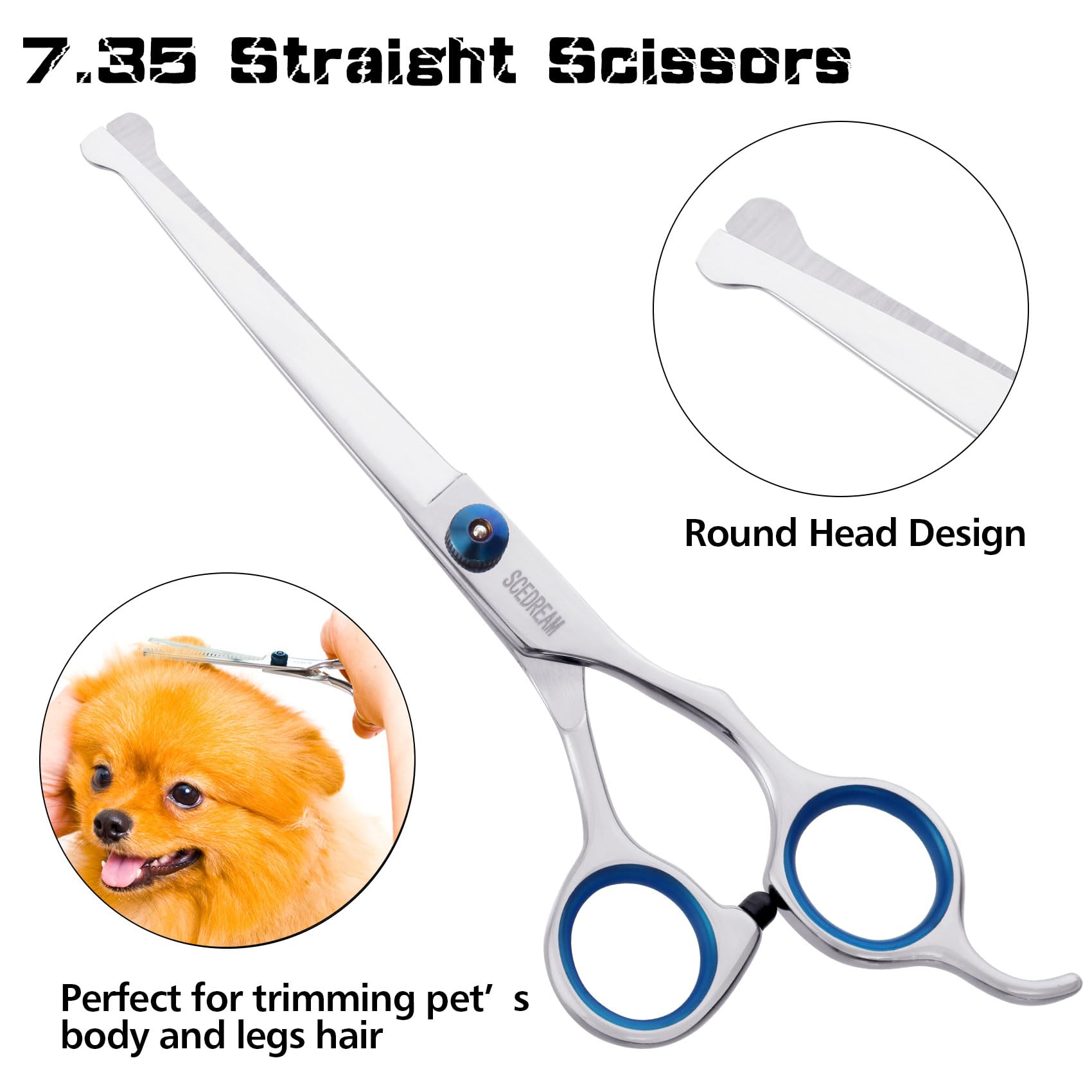 Scedream Dog Grooming Scissors For Dogs With Safety Round Tips, 5 In 1 Dog Scissors For Grooming, Curved Dog Grooming Scissors,P