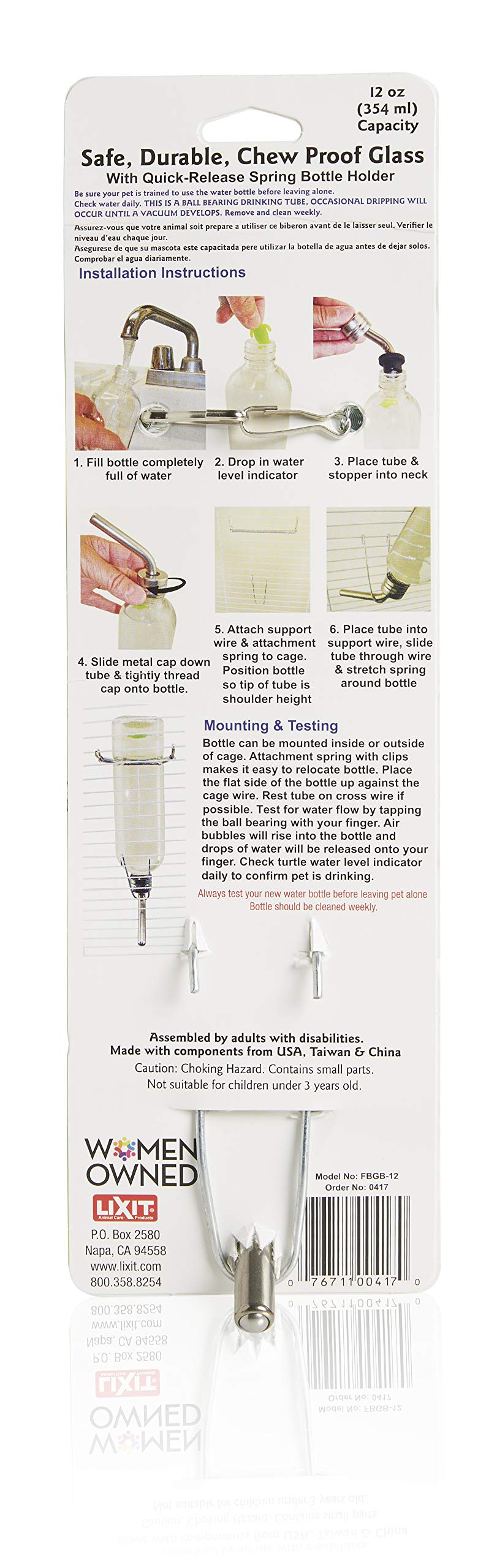 Lixit Chew Proof Flat Sided Water Bottles for Rabbits, Ferrets, Rats, Birds, Hamsters, Guinea Pigs, Chinchillas Gerbils and Othe