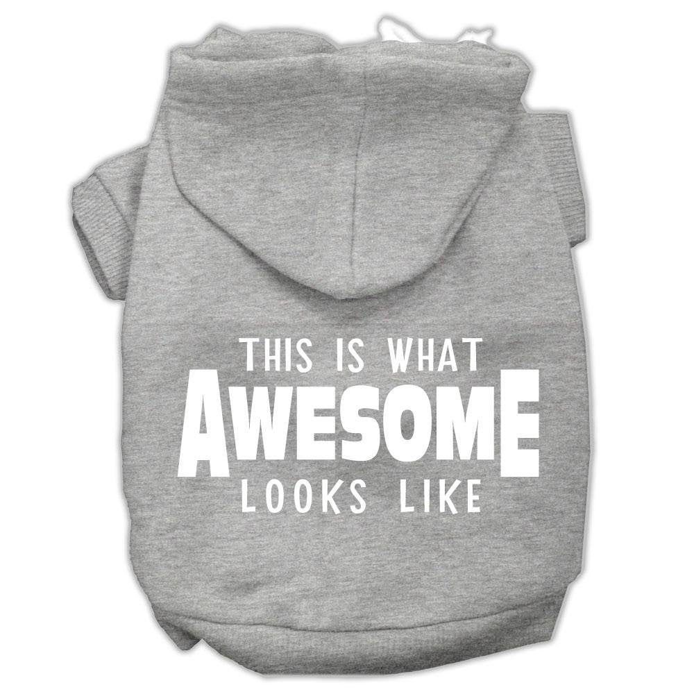 Pet Dog & Cat Hoodie Screen Printed, 'This Is What Awesome Looks Like' Gray Xs (0-3 Lbs.)