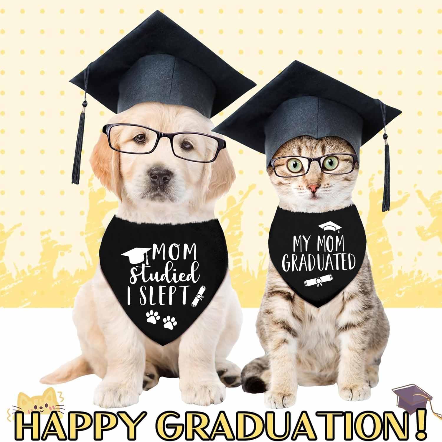 Graduation Dog Bandanas, My Mom Graduated Dog Outfits, 2 Pcs Adjustable Triangle Double-Layer Reversible Pet Bandanas For Small