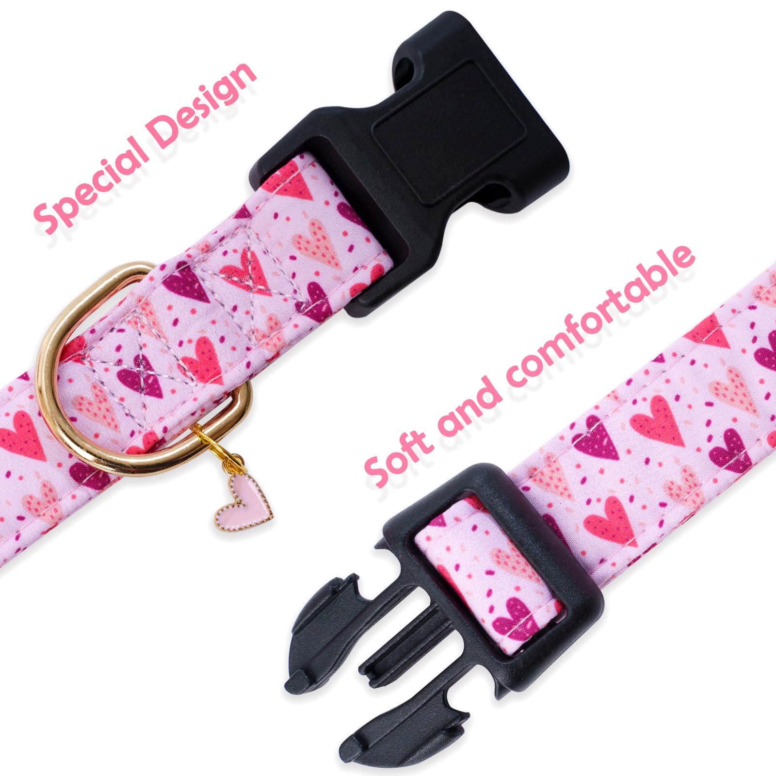 Faygarsle Dog Collar For Small Medium Large Dogs Cute Puppy Collars Valentine'S Day Heart Print Dog Collar Pink And Purple Heart