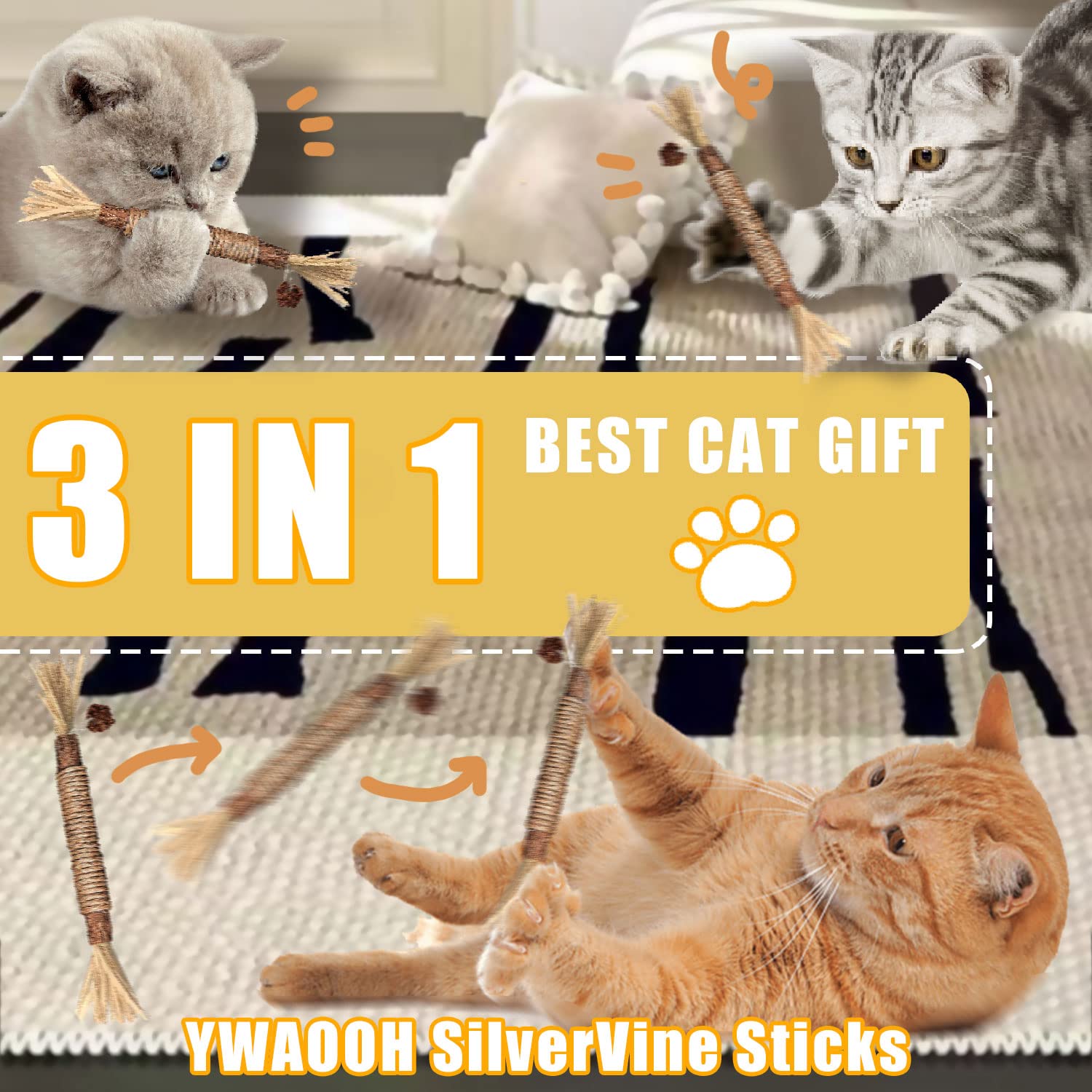 Ywaooh Catnip Toys With Silvervine For Cats, Cat Chew Toy For Kitten Teething, Interactive Cat Toy For Indoor Cats, Natural & Sa
