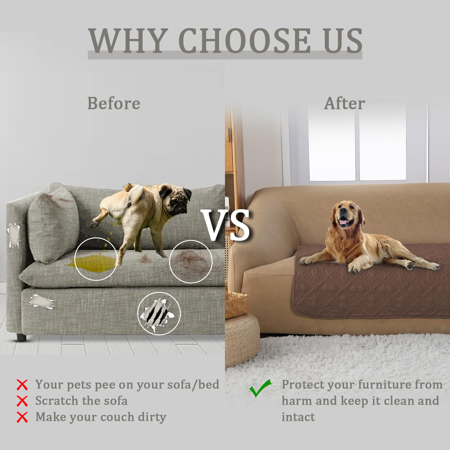 Fuguitex Waterproof Dog Bed Cover Dog Blanket For Pet Furniture Bed Couch Sofa Reversible Linen Texture(40''*50'',Brown + Brown)