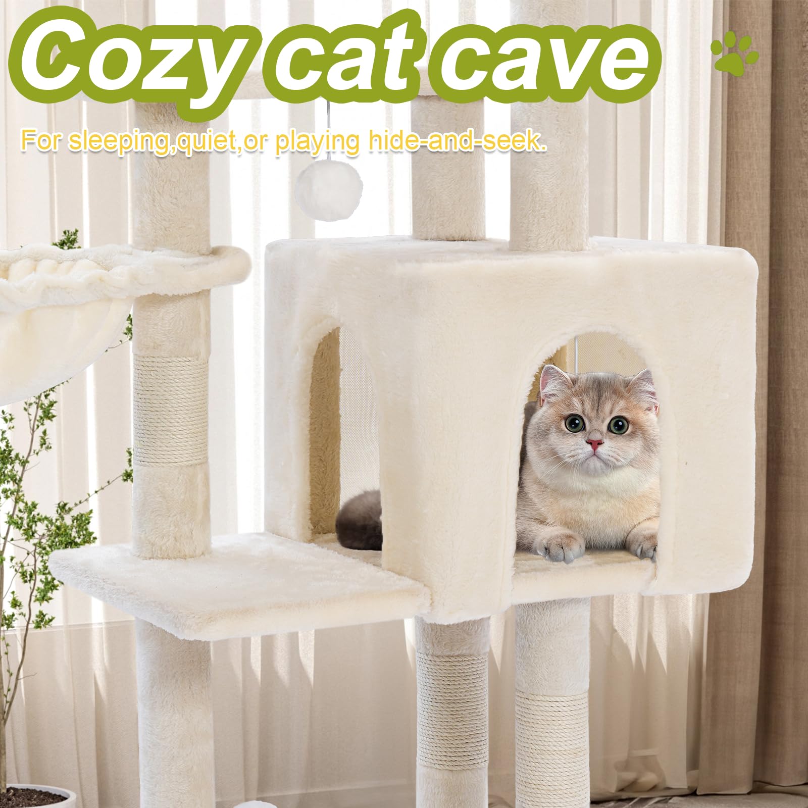 Cat Tree Tower With Metal Frame Hammock, 40'' Cat Trees For Indoor Cats Large Adult, Cat Towers With Scratching Post, Cats Condo
