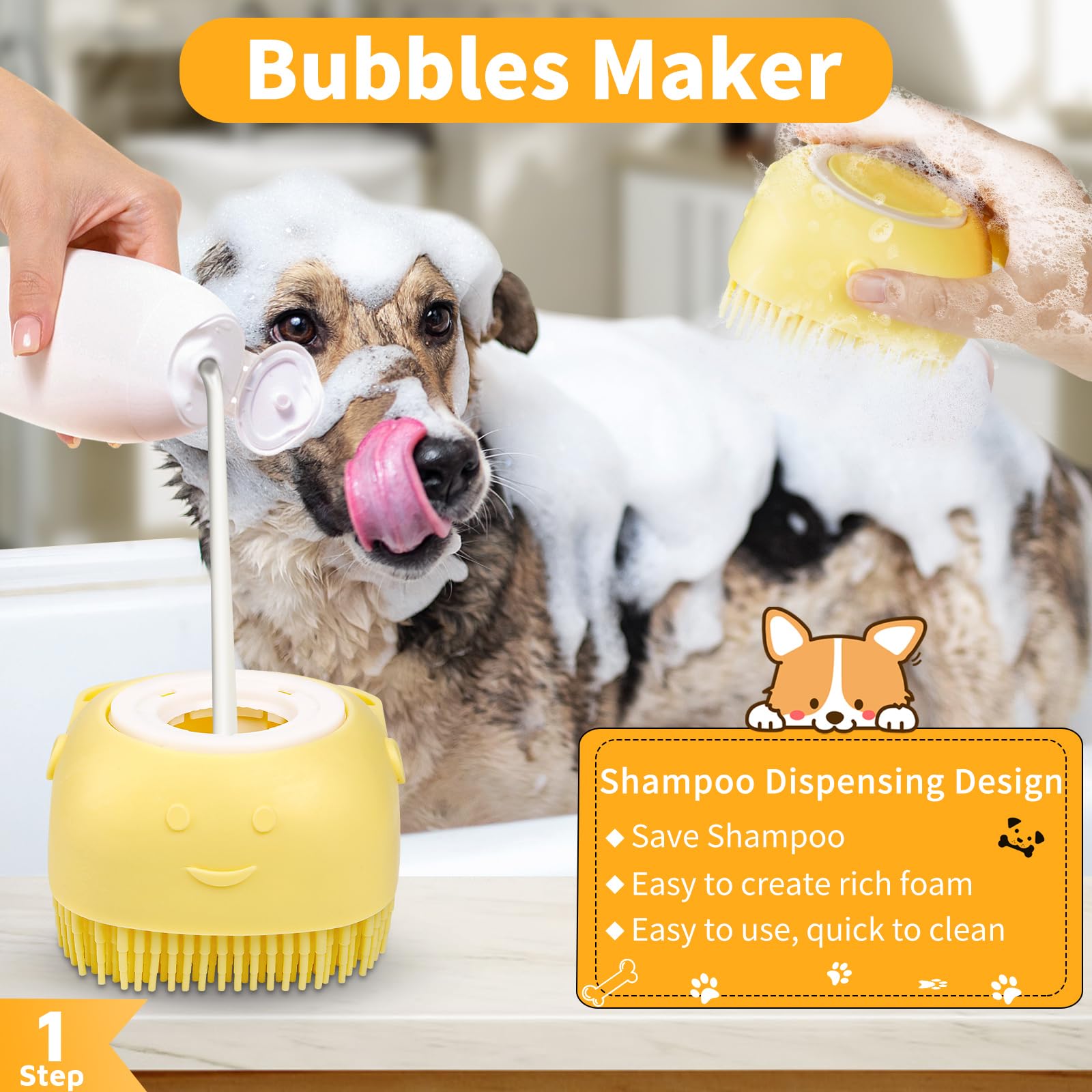 Comotech 3Pcs Dog Bath Brush (Yellow Yellow Orange)