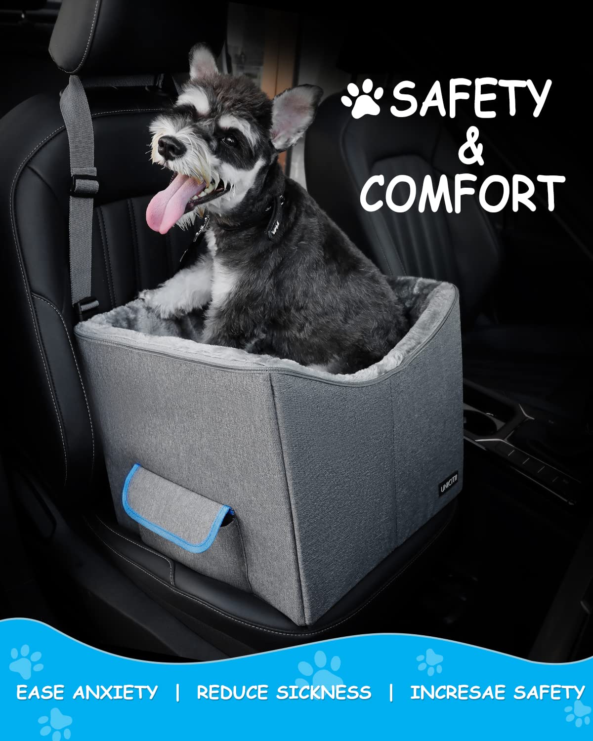 Unicitii Lookout Pet Car Booster Seat For Small Dogs, Bucket Booster Pet Seat, Elevated Dog Booster Car Seat, Lookout Dog Car Seat For Small Dogs