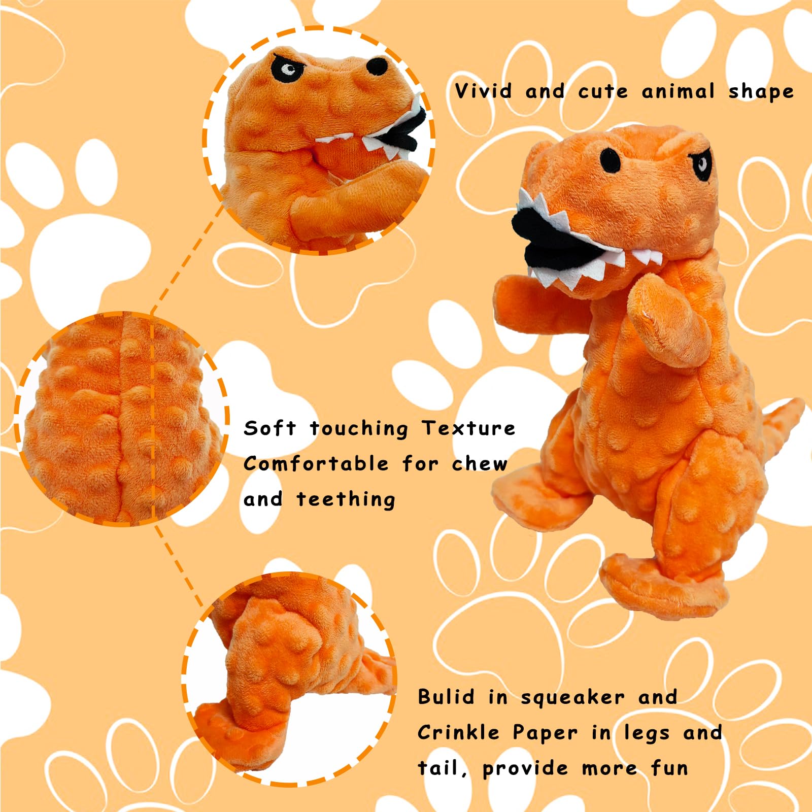 Lwbmg Squeaky Dog Toys Stuffed Dog Toys Cute Dinosaur Plush Dog Toy With Crinkle Paper Durable Dog Chew Toys For Small Medium An