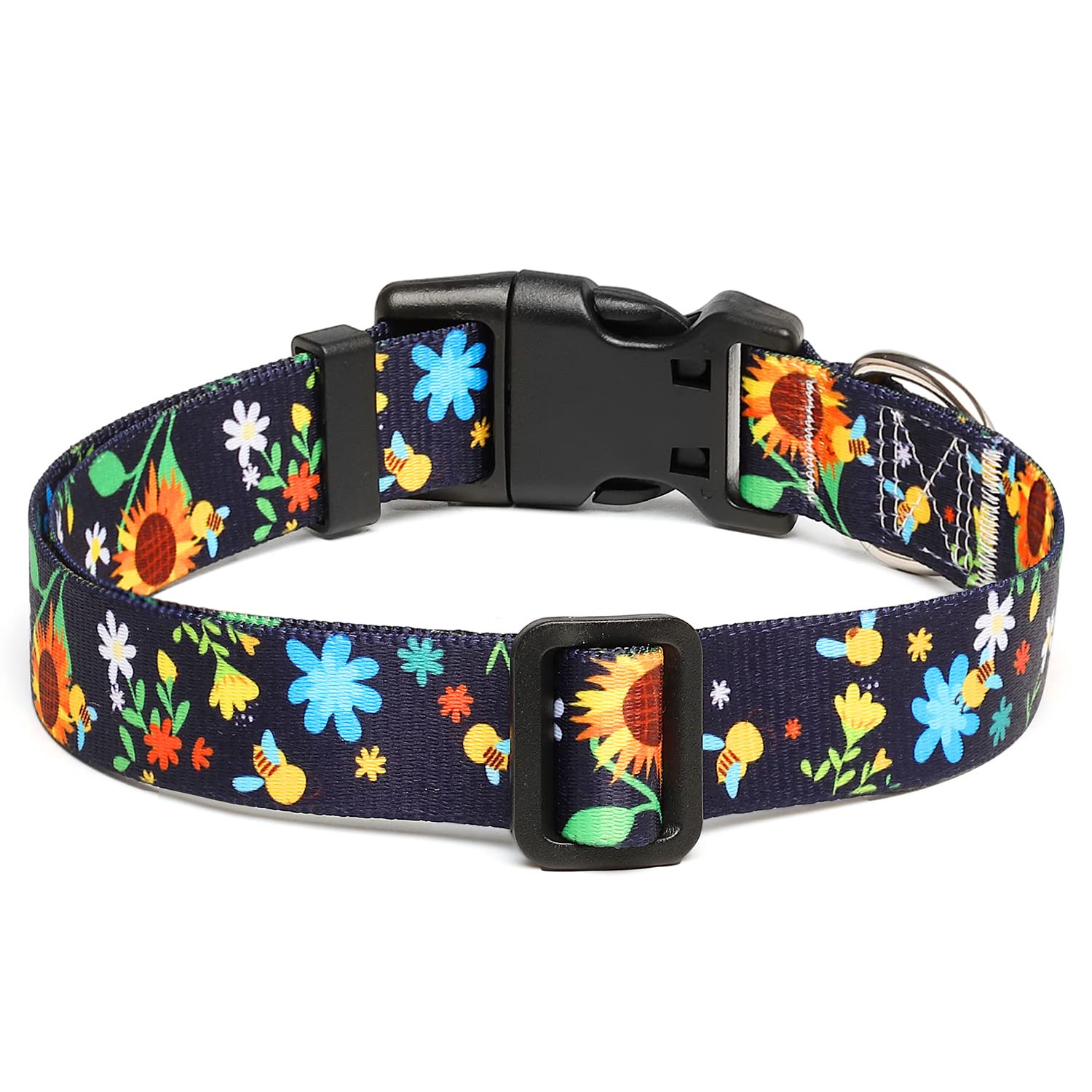 Mercano Adjustable Dog Collar - Special Design Patterns, Soft Nylon Comfortable Durable Pet Collar For Small Medium Large Dogs (L, Sunflower)