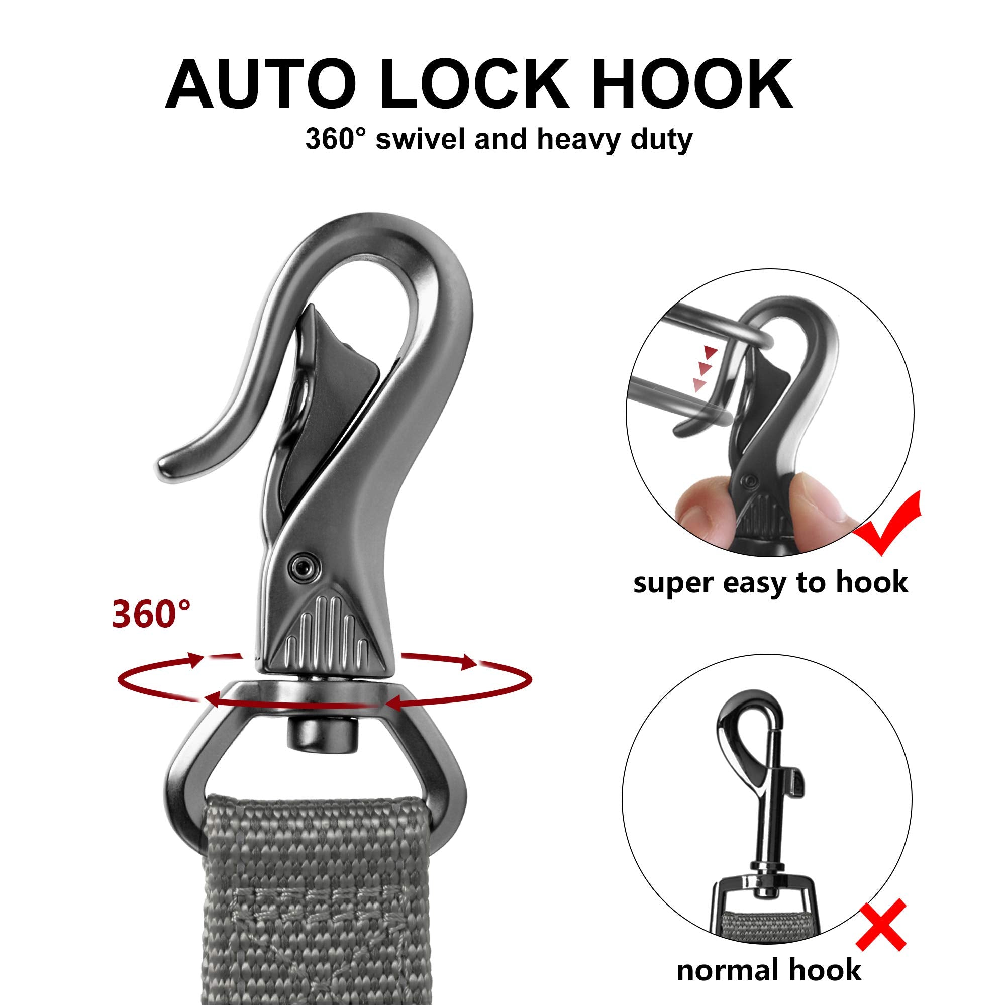 Twoear 5Ft 1In Strong Gray Dog Leash With 2 Padded Handles, Traffic Handle Extra Control, Comfortable Soft Dual Handle, Auto Lock Hook, Reflective Walking Lead For Small Medium And Large Dogs