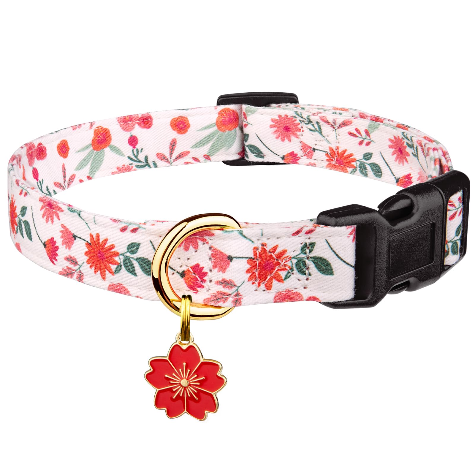 Cotton Handmade Dog Collar Cute And Distinctive Patterns Red And White Flower With Pendant For Girl Boy Dogs Collars L