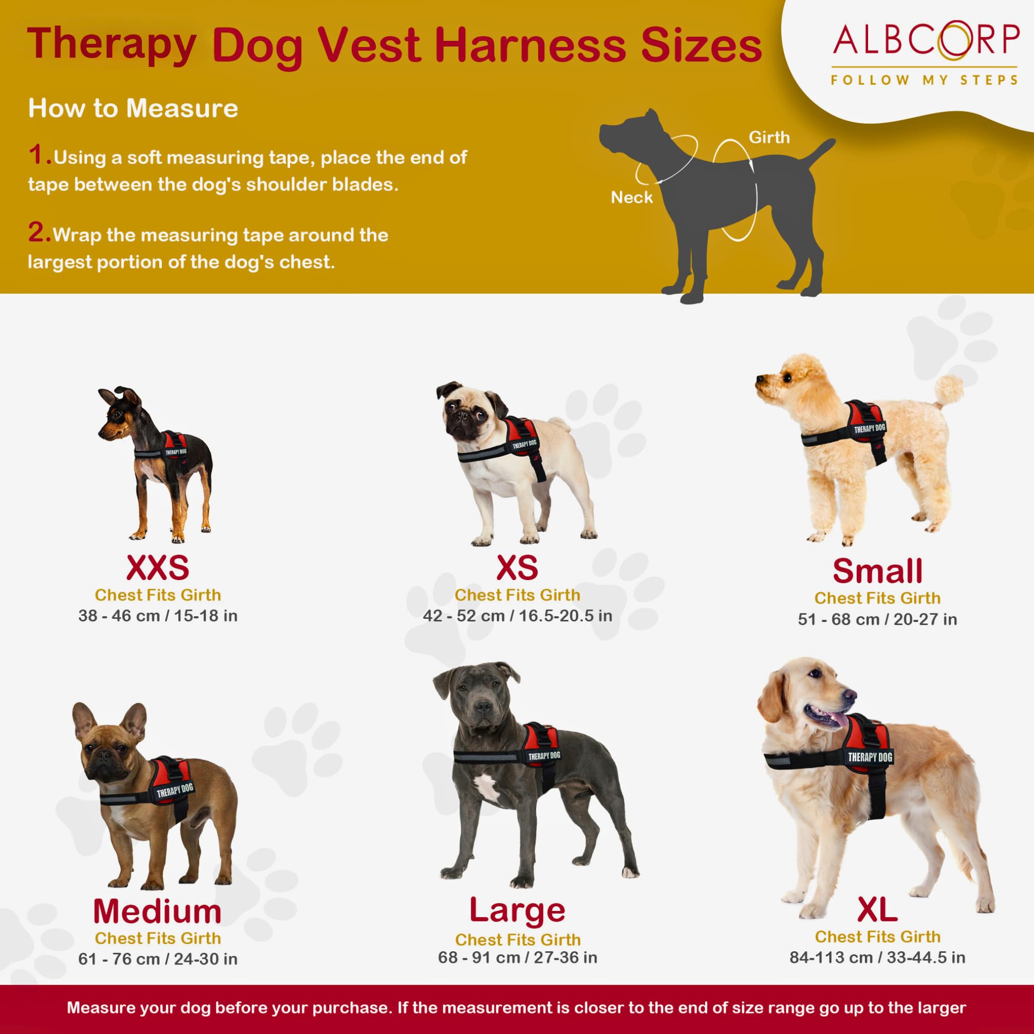 Albcorp Reflective Therapy Dog Vest Harness, Woven Polyester & Nylon, Adjustable Service Animal Jacket, With 2 Hook And Loop The