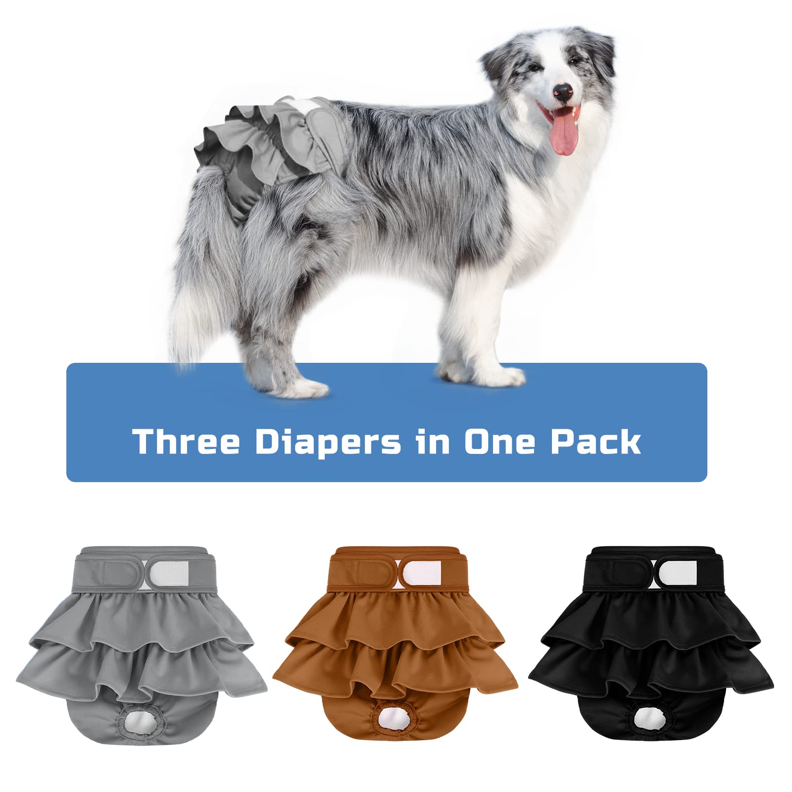Reusable Dog Diapers Female 3 Pack Washable Highly Absorbent Doggy Diapers Female, Flexible Doggie Diapers, Leak-Proof Durable P