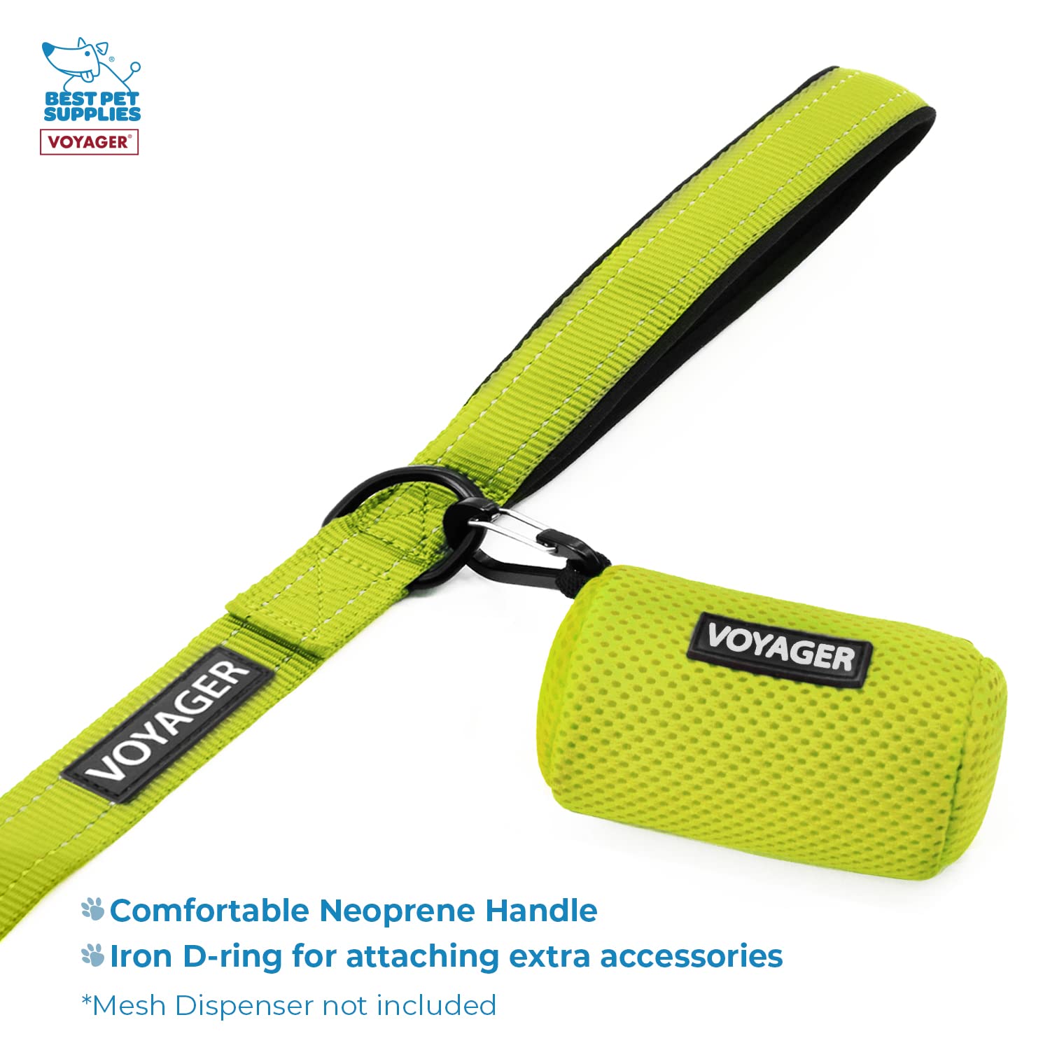 Voyager Step-In Air All Weather Mesh Harness And Reflective Dog 5 Ft Leash Combo With Neoprene Handle, For Small, Medium And Large Breed Puppies By Best Pet Supplies - Leash Harness (Lime Green), Xl