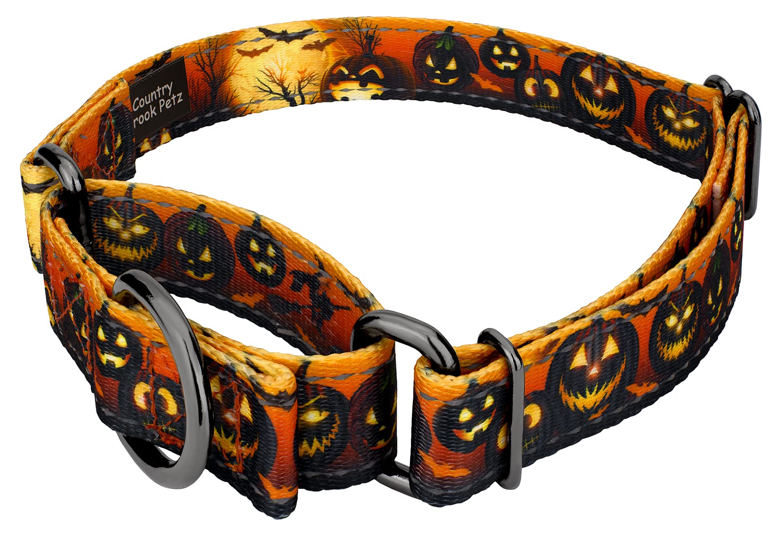 Country Brook Petz - Country Brook Petz - Midnight Fright Reflective Gunmetal Martingale Dog Collar Collection With 12 Night Saf