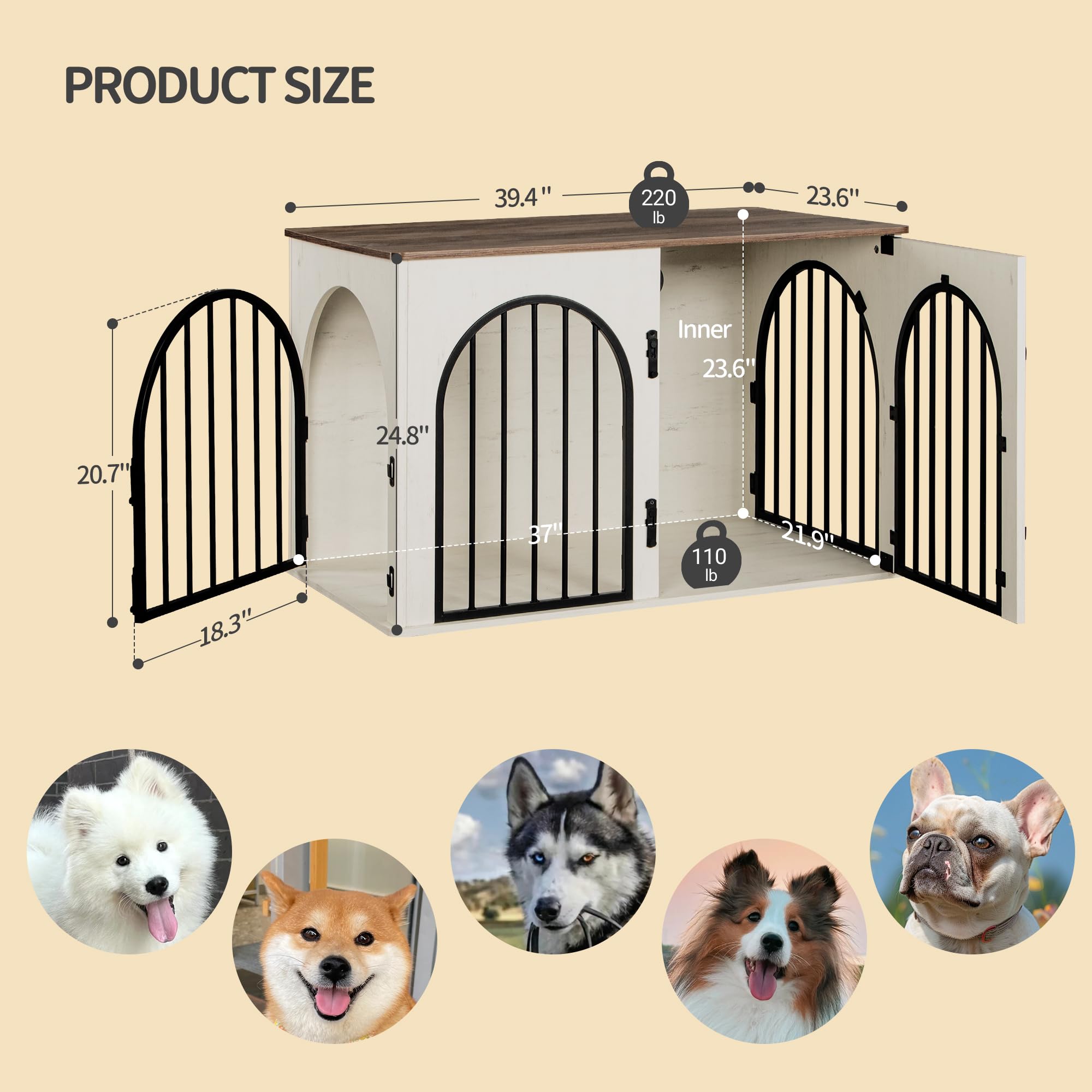 Hzuaneri 39.4 Wooden Dog Crate Furniture TV Stand, Indoor Dog Kennel for Small/Medium/Large Dogs, End Side Table Dog Crates, A