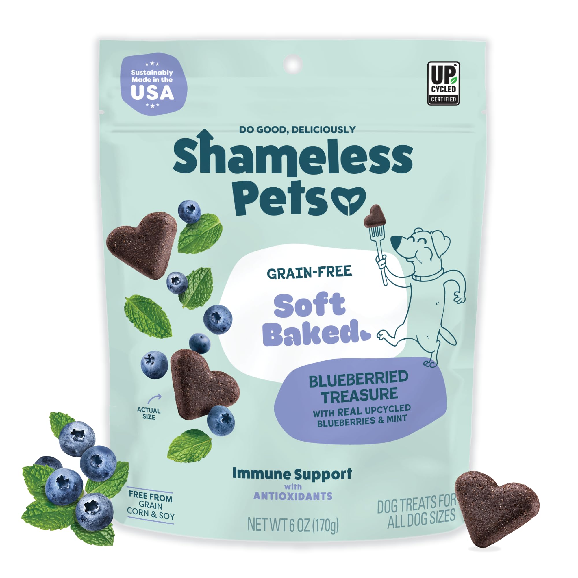 Shameless Pets Soft-Baked Dog Treats, Blueberried Treasure - Natural & Healthy Dog Chews with Mint for Immune Support - Made in 