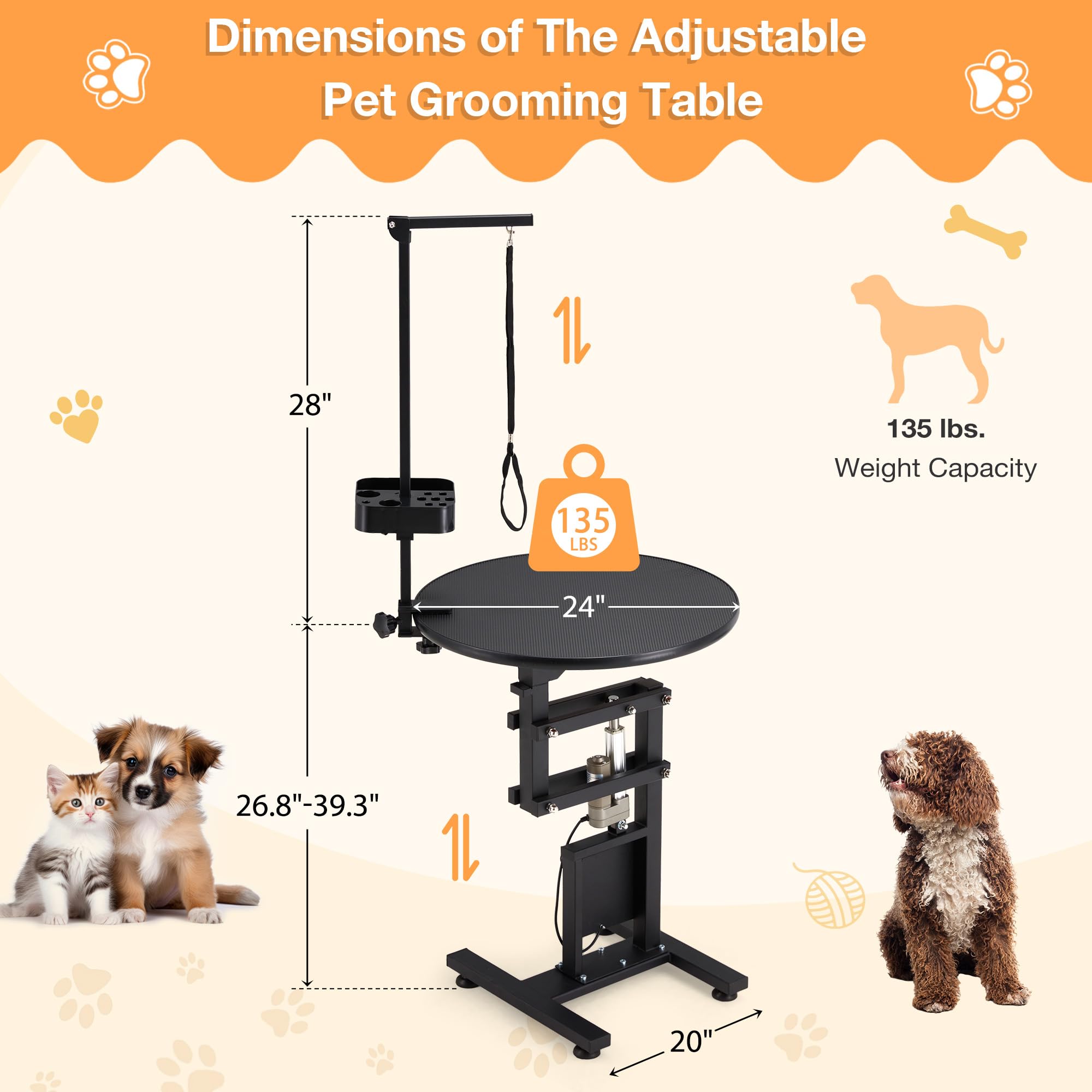 JFHID Professional Electric Lift Dog Grooming Table, Portable Height Adjustable Pet Grooming Station with Foldable Arm, Tool Org