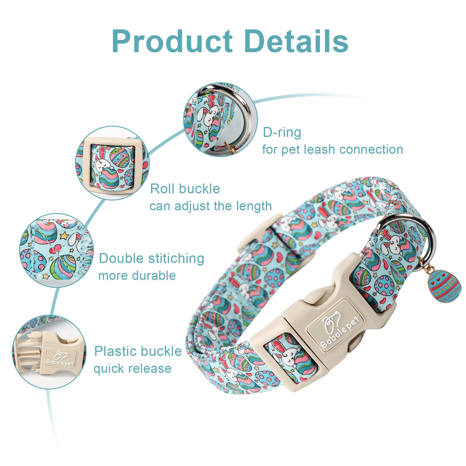 Babole Pet Easter Day Dog Collar, Colorful Easter Eggs Dog Collar with Quick Release Plastic Buckle, Easter Day Gift Rabbit Dog