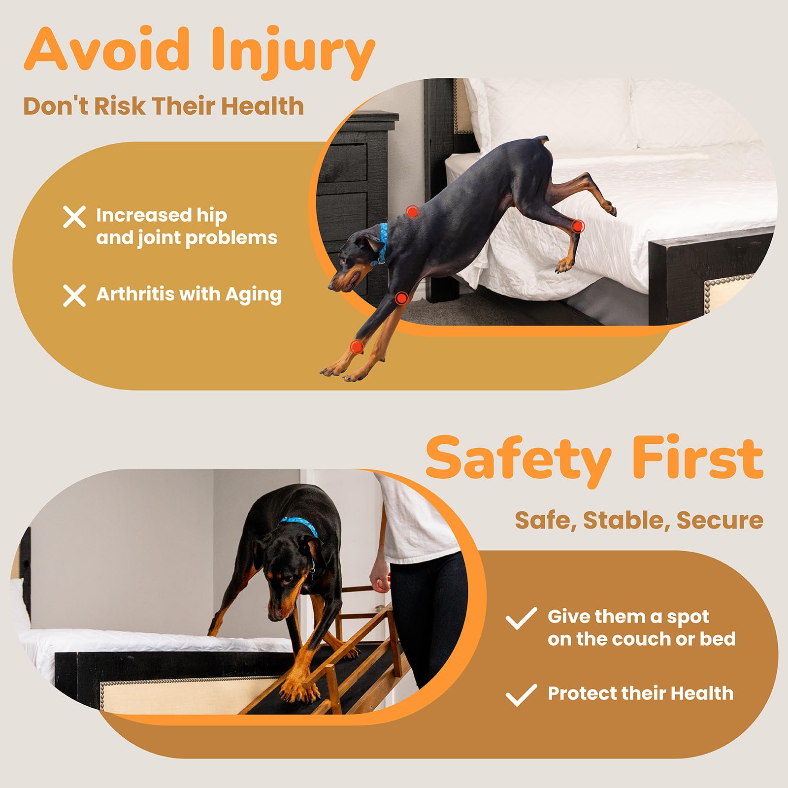 Dog Ramp For Bed, 5 Level Adjustable Dog Ramp For High Beds, Upgrade Rubber Mat High Traction Ramp With Safety Rails, Folding Pe