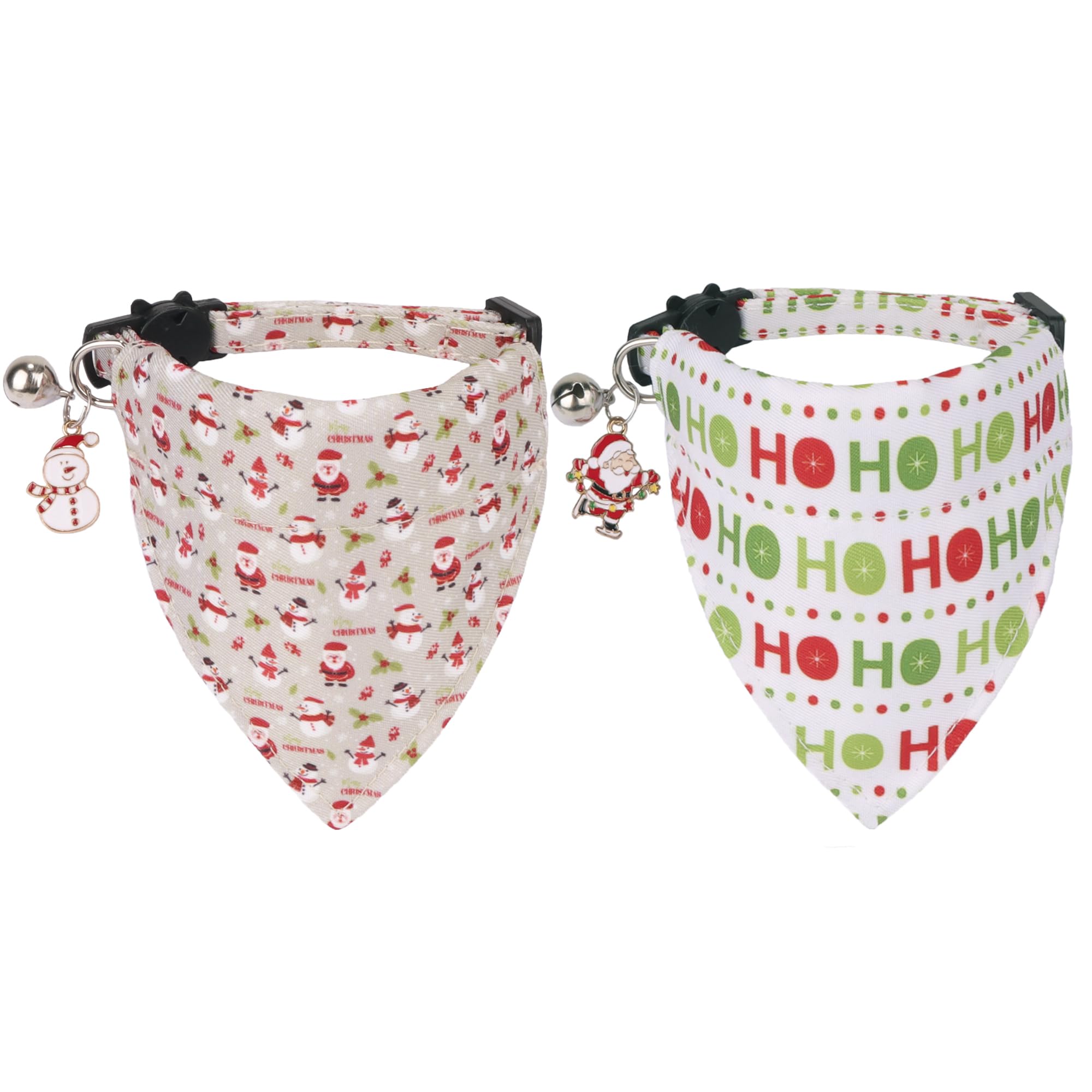 Adoggygo Christmas Cat Collar With Bandana, 2 Pack Hoho Santa Snowman Pattern Christmas Bandana Collars For Cat Kitten