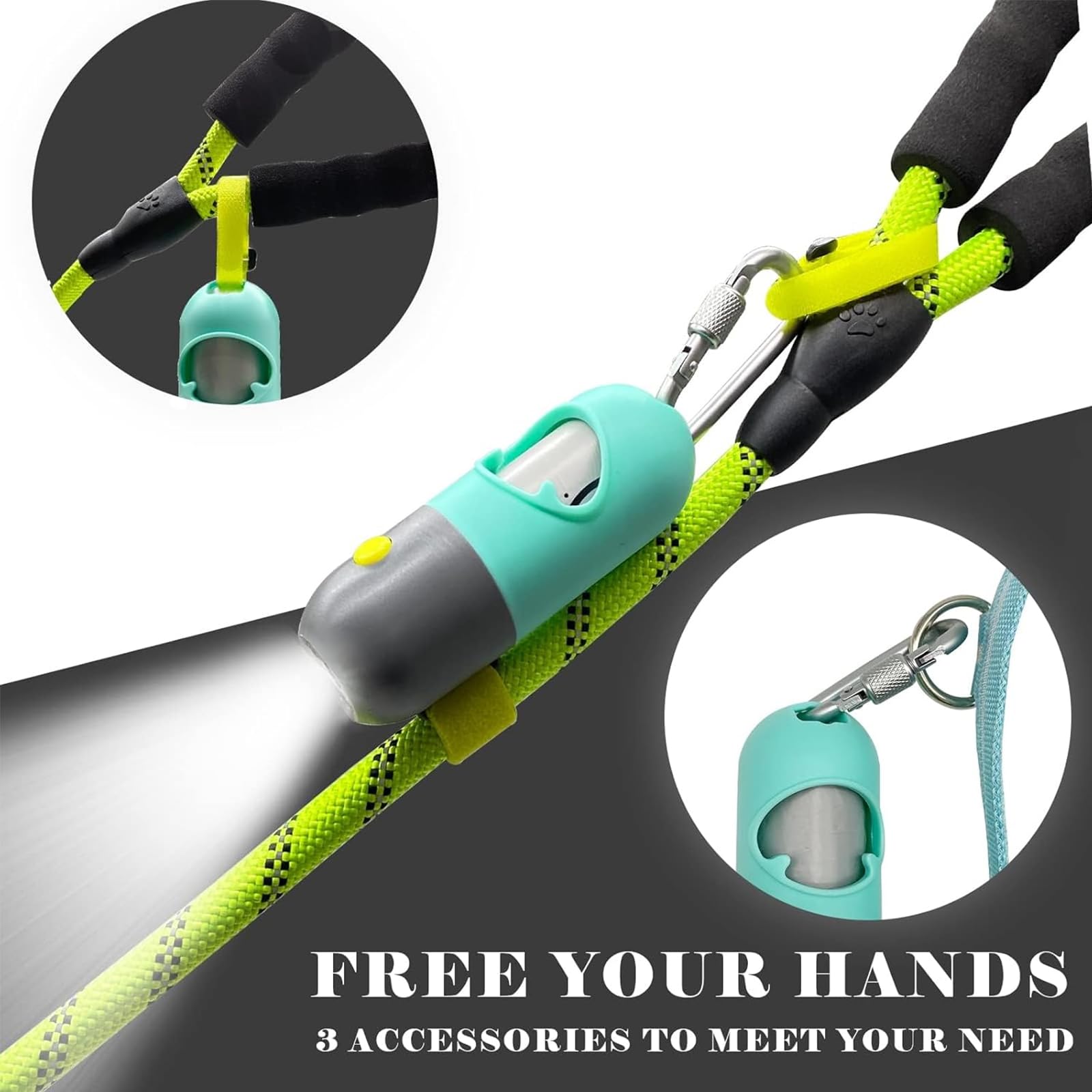 Dog Poop Bag Holder With LED Flashlight | Pet Waste Dispenser for Leash | Doggie Potty Container With Leak-proof Trash Bags and