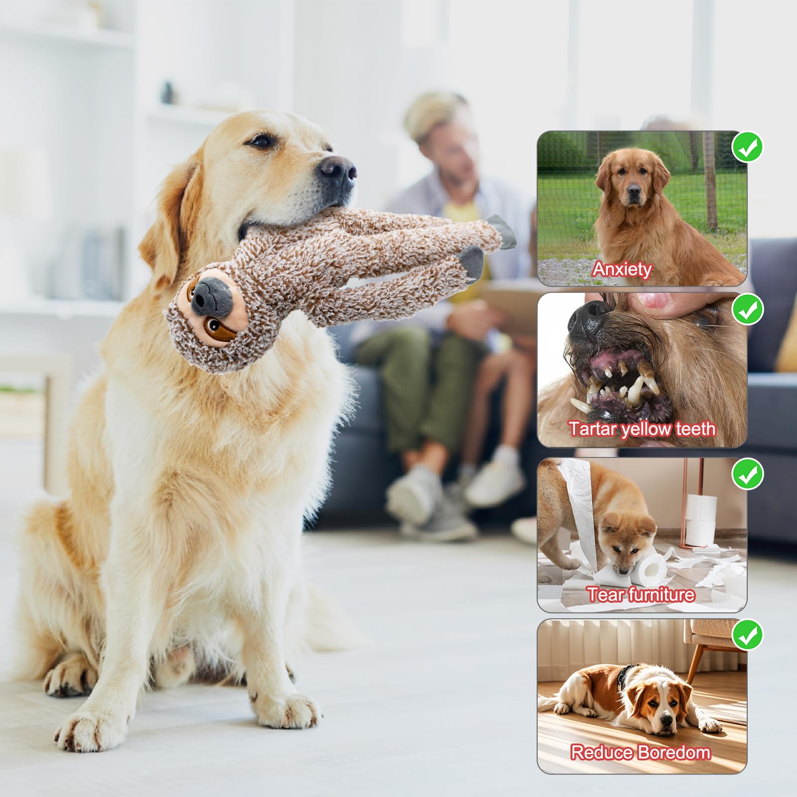 3Pack No Stuffing Dog Toys For Large Dogs, Plush Teething Toys To Keep Them Busy, Squeaky Crinkle Interactive Toys, Cute Funny D