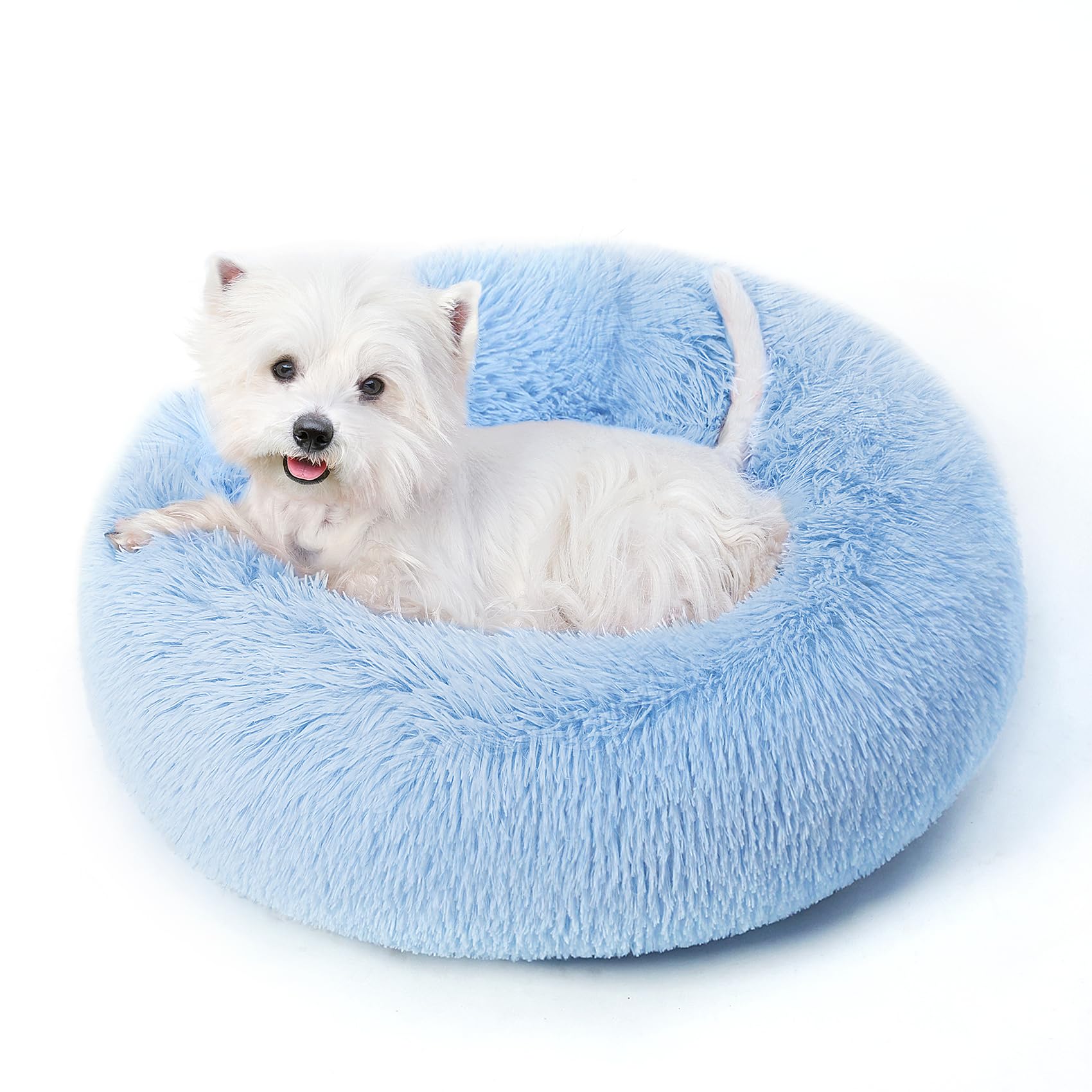 Calming Dog Bed & Cat Bed With Anti-Slip Bottom, Medium Size Washable Anti-Anxiety Donut Dog Beds For Small Dogs & Cats, Fluffy 