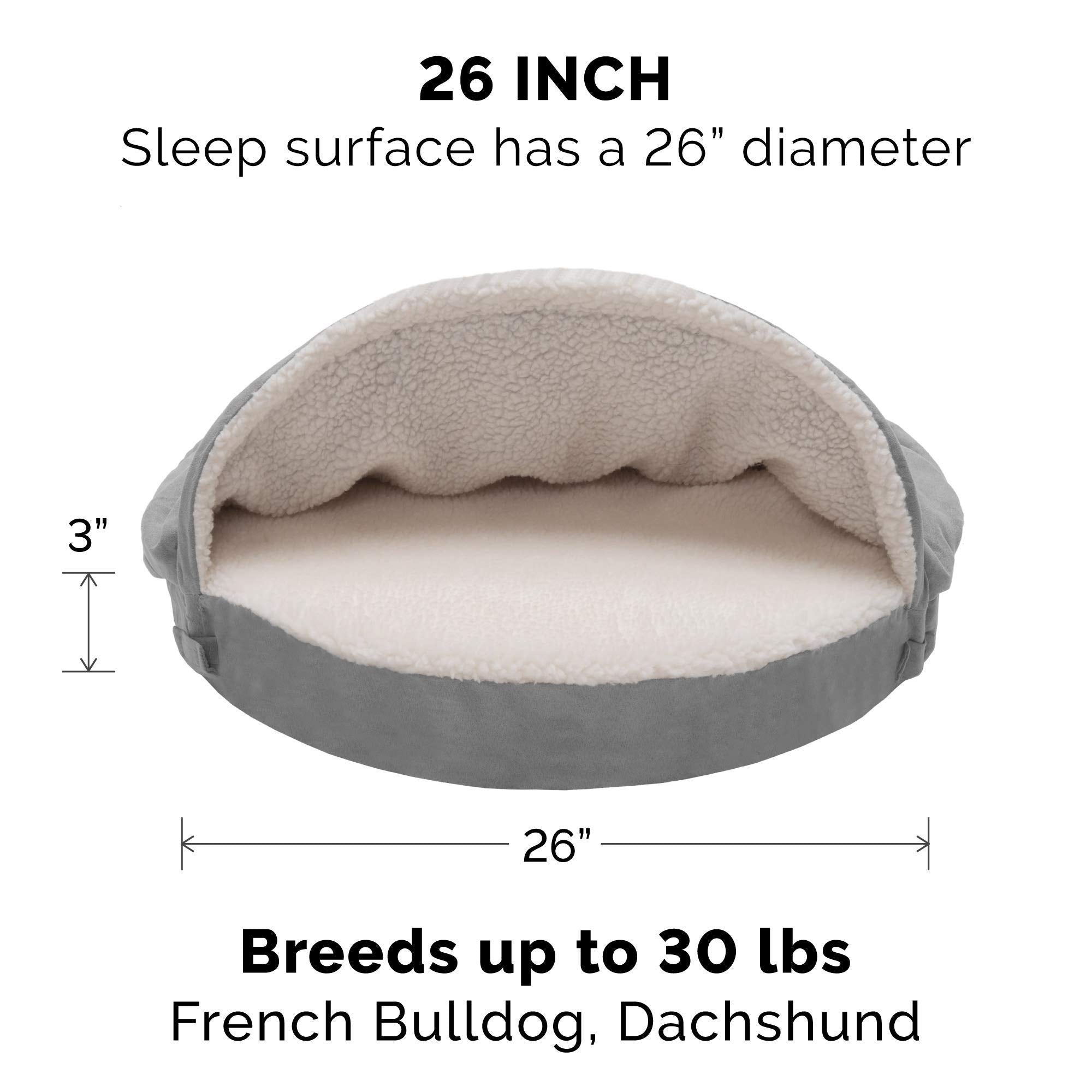 Furhaven 26 Round Memory Foam Dog Bed for Medium/Small Dogs w/ Removable Washable Cover, For Dogs Up to 30 lbs - Sherpa & Suede