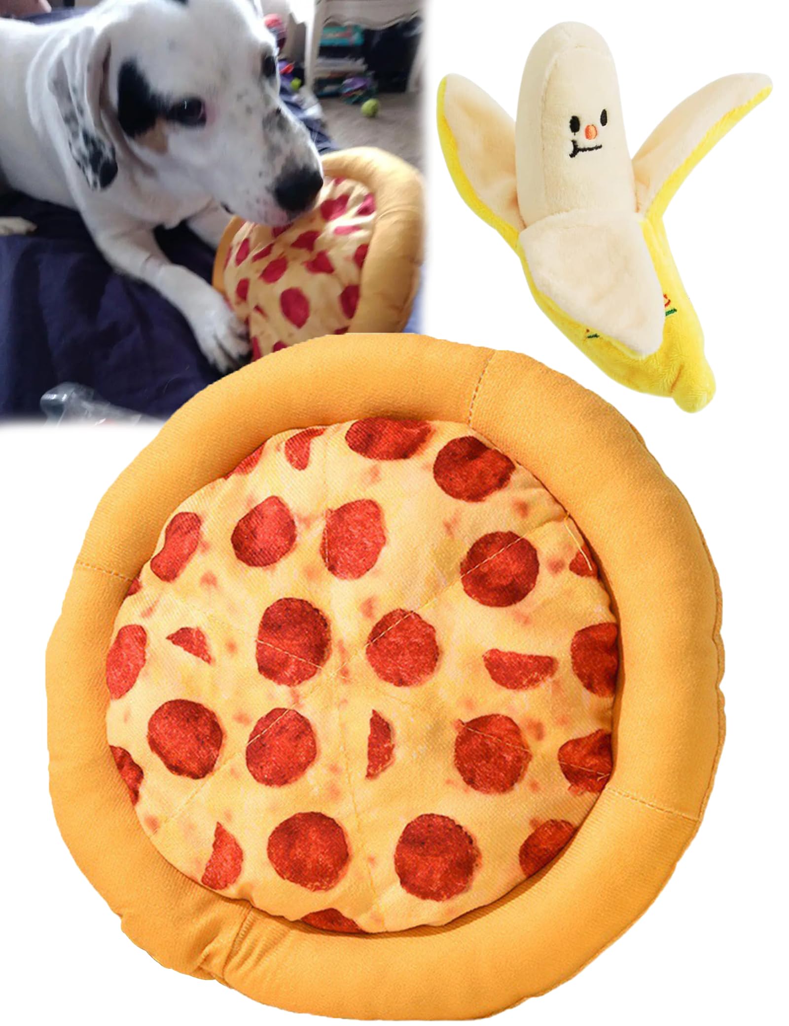 Diyuqishi 2-Pack Puppy Chew Toys - Soft & Sturdy Squeaky Pizza & Banana For Small Dogs, Dental Health, Indoor Playtime Fun (3.9'