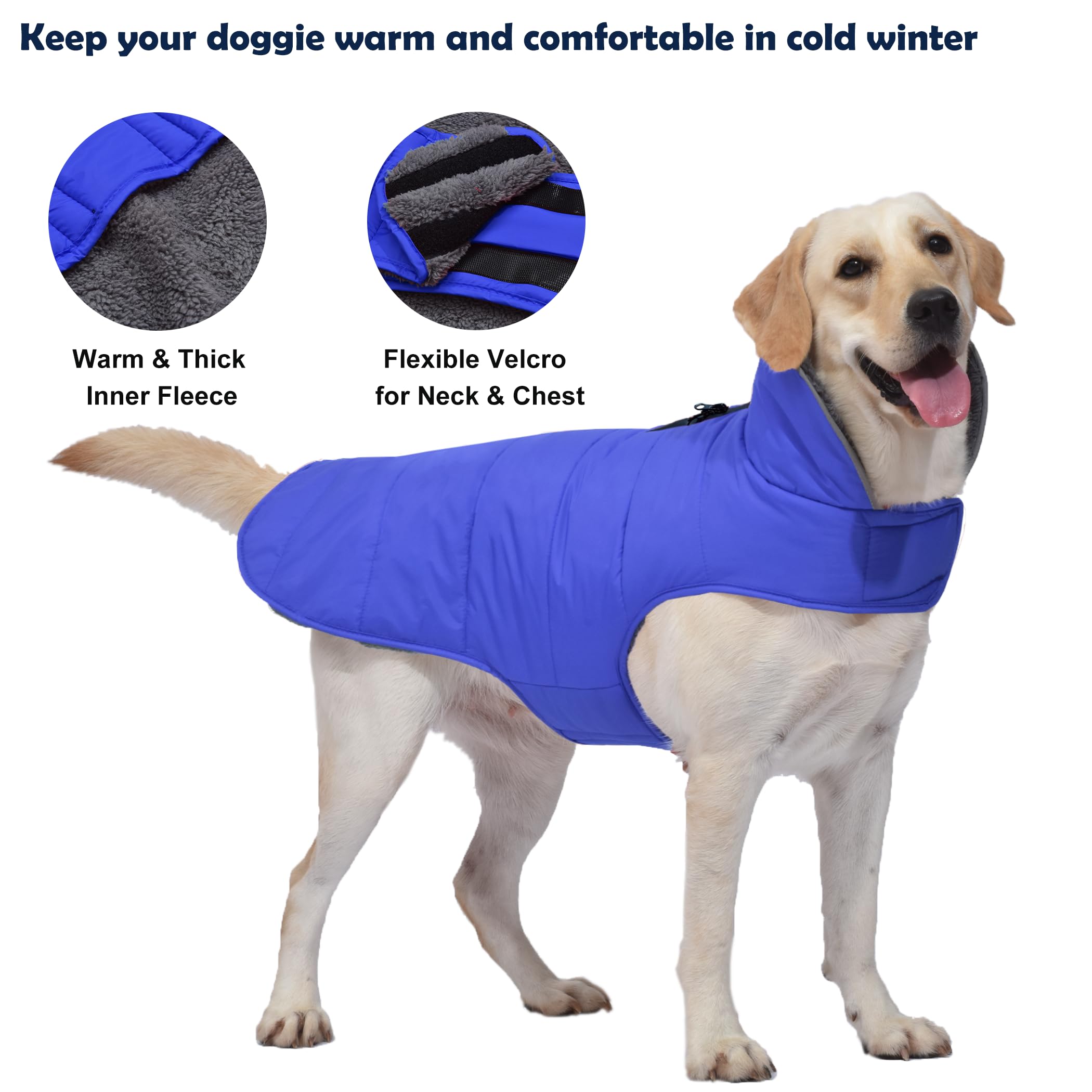 Petglad Winter Coat, Waterproof Dog Jacket With Leash Hole, Reflective Warm Snow Jacket Windproof Fleece Vest For Small To Large