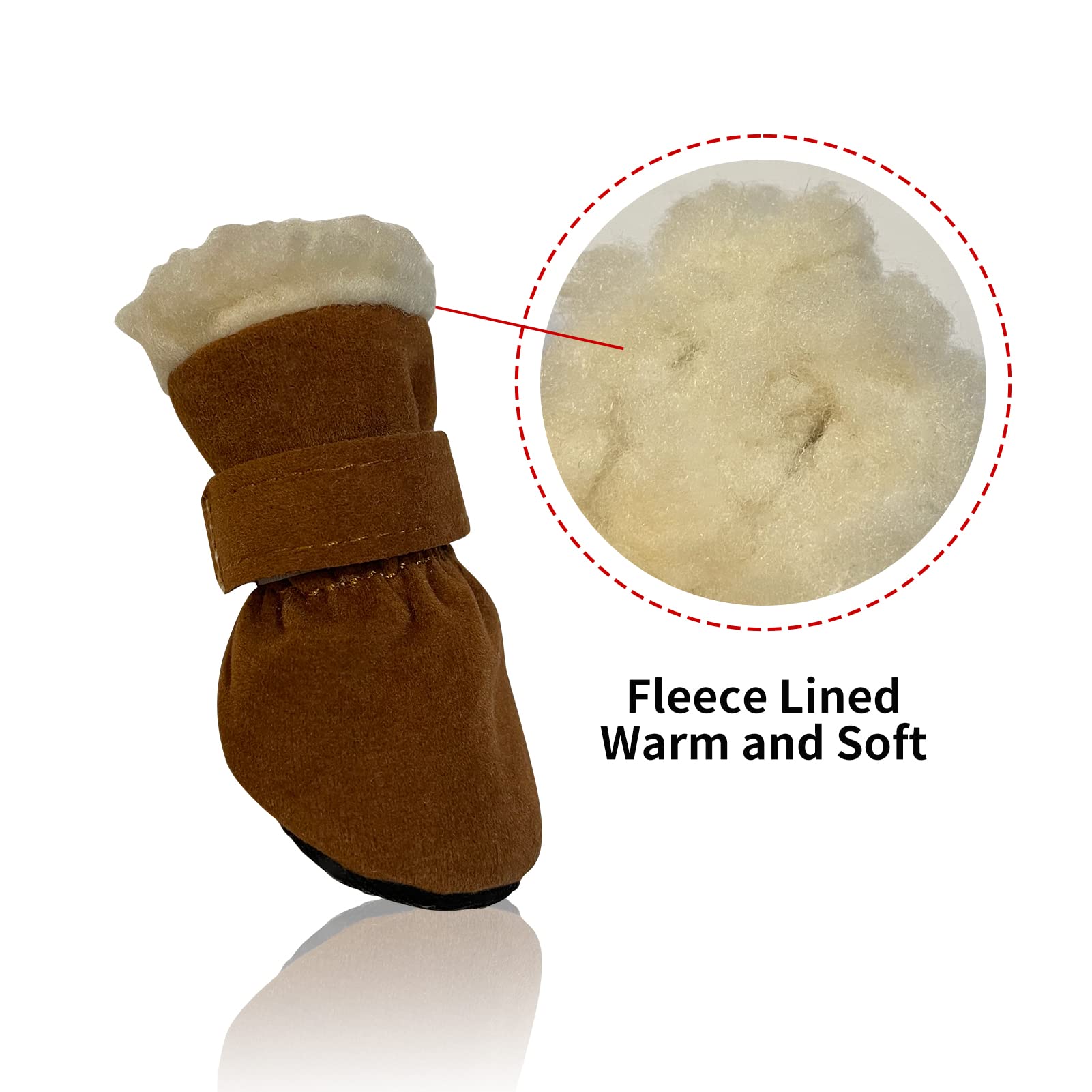 Aufeeky Dog Boots, Fleece Dog Shoes for Small Dogs, Anti-Slip Sole Dog Boots & Paw Protectors, Dog Winter Snow Booties for Outdo