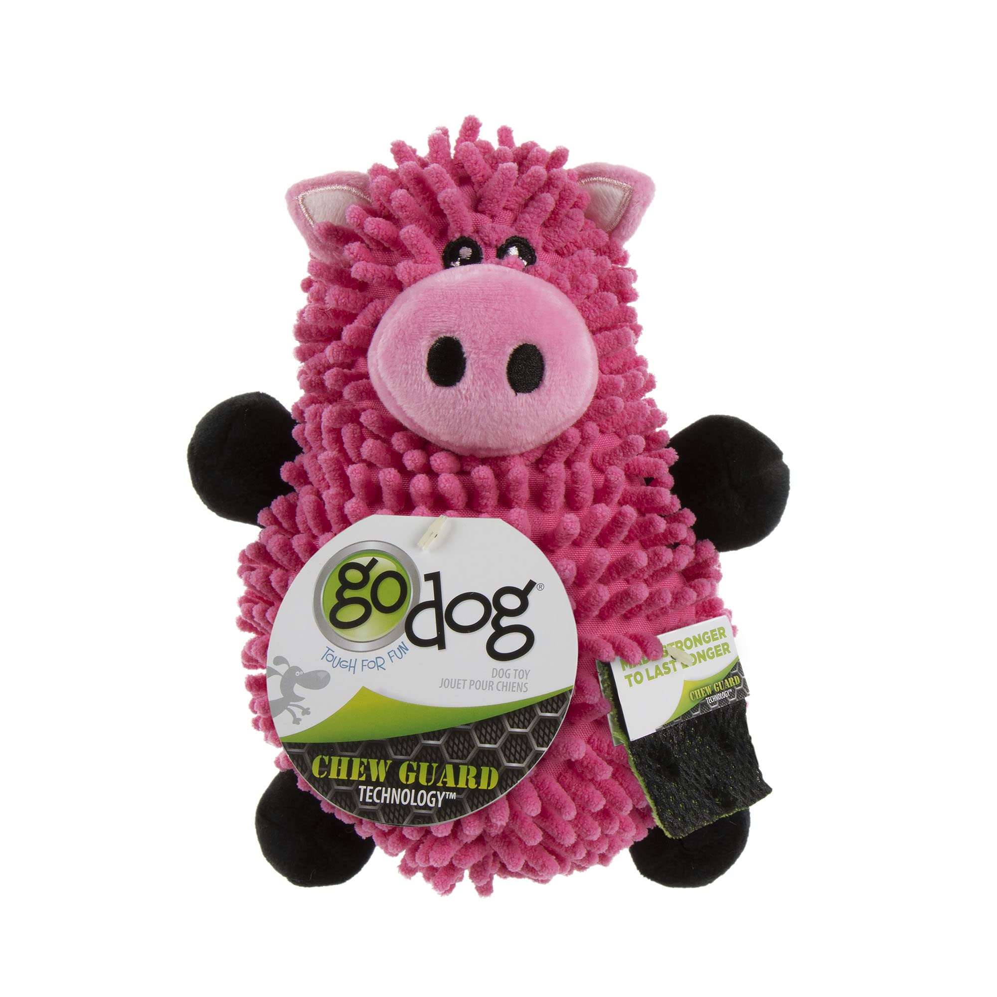 Godog Mopz Pig Squeaky Plush Dog Toy, Chew Guard Technology - Pink, Large