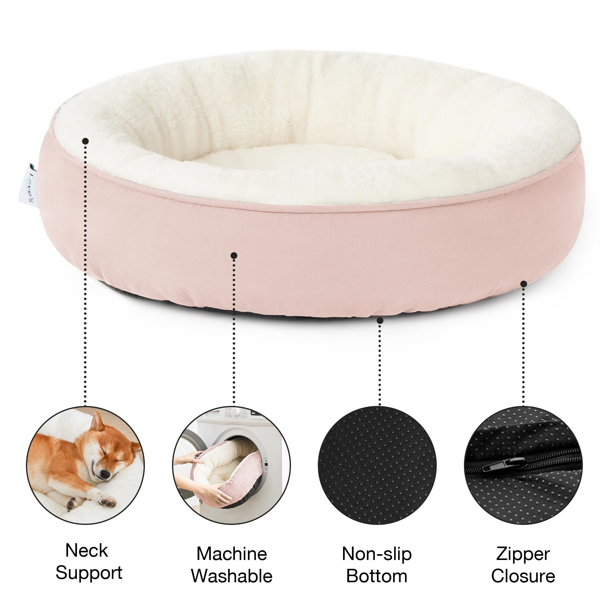 Love'S Cabin Round Donut Cat And Dog Cushion Bed, 30In Pet Bed For Medium Or Large Dogs, Anti-Slip & Water-Resistant Bottom, Soft Durable Fabric Pet Beds, Washable Calming Cat & Dog Bed Pink